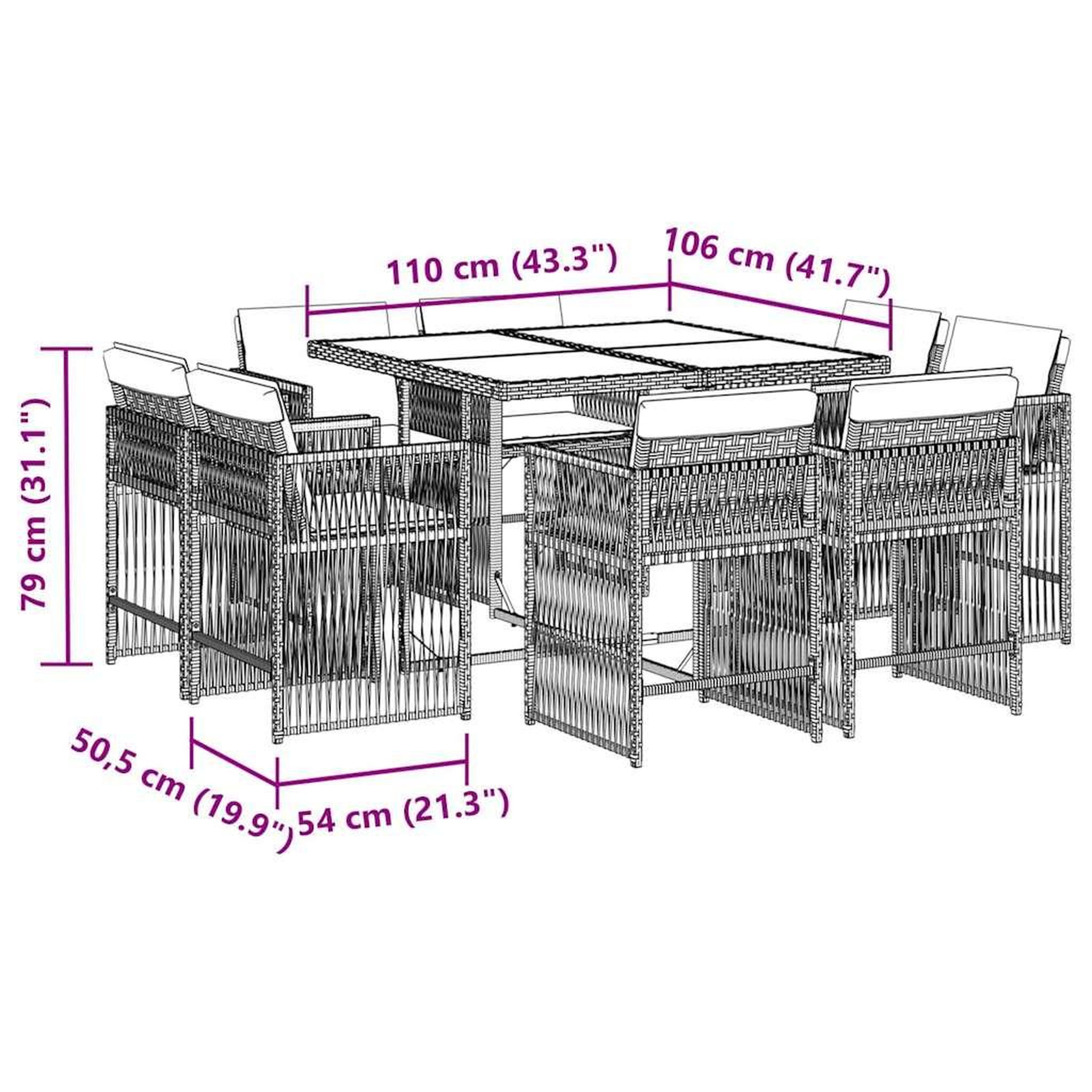 Voir la diapositive 6 : VIDAXL Ensemble a manger de jardin 9 pcs coussins gris resine tressee