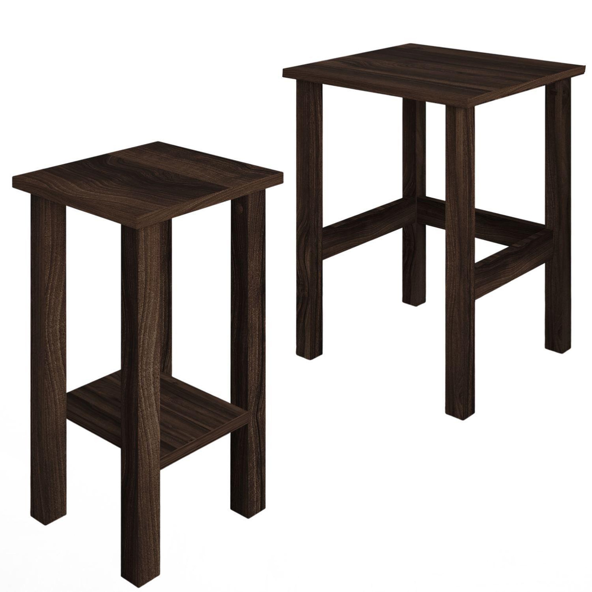TOILINUX Lot de 2 tables gigognes effet bois lino. Coloris disponibles : Blanc, Marron
