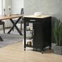 Voir la diapositive 2 : HOMCOM Desserte de cuisine style contemporain - porte, tiroir, 3 étagères - poignées métal MDF noir plateau bois hévéa