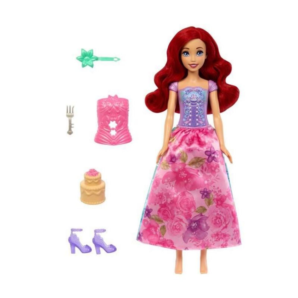 DISNEY PRINCESS Mattel-Princesses Disney Spin & Reveal-Poupée Ariel avec 11 surprises HTV88