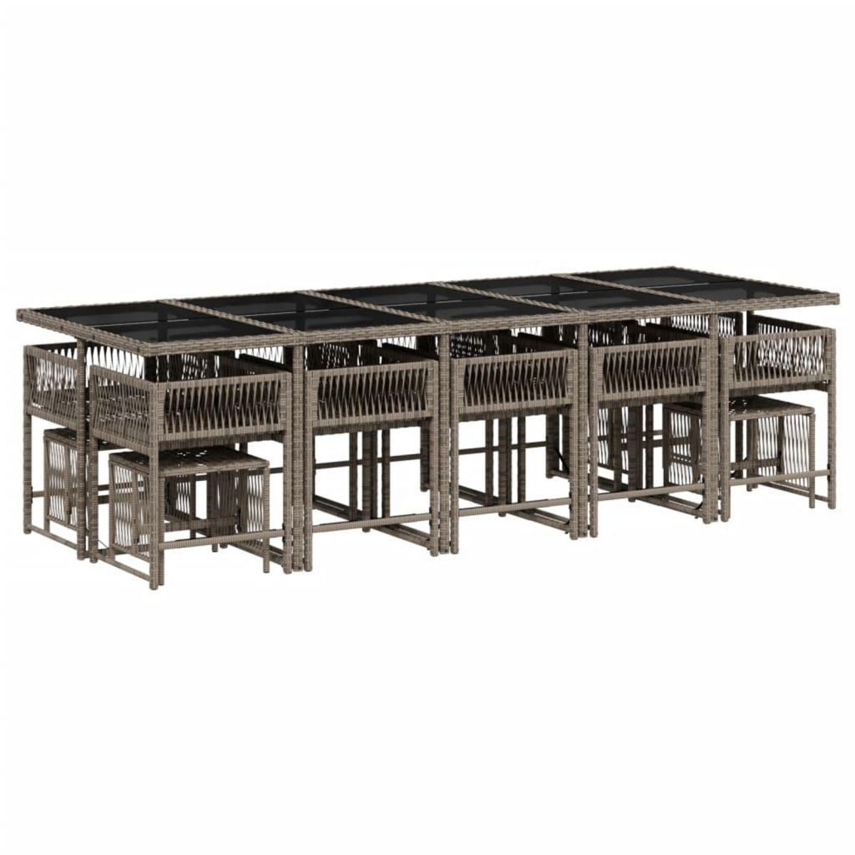 VIDAXL Ensemble a manger de jardin 15 pcs coussins gris resine tressee