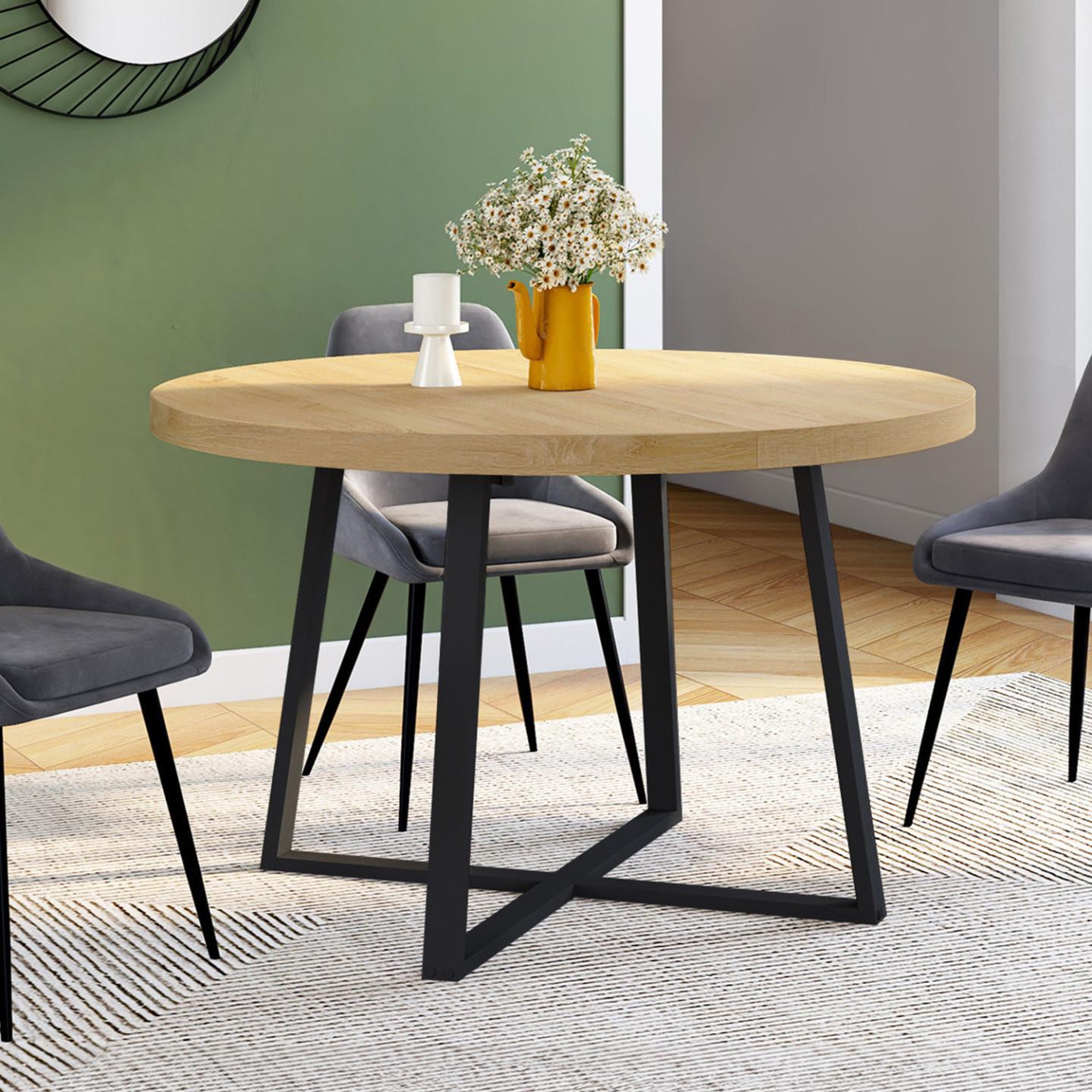 Voir la diapositive 4 : ID MARKET Table à manger extensible ronde selma 4-8 personnes bois et noir 110-150 cm