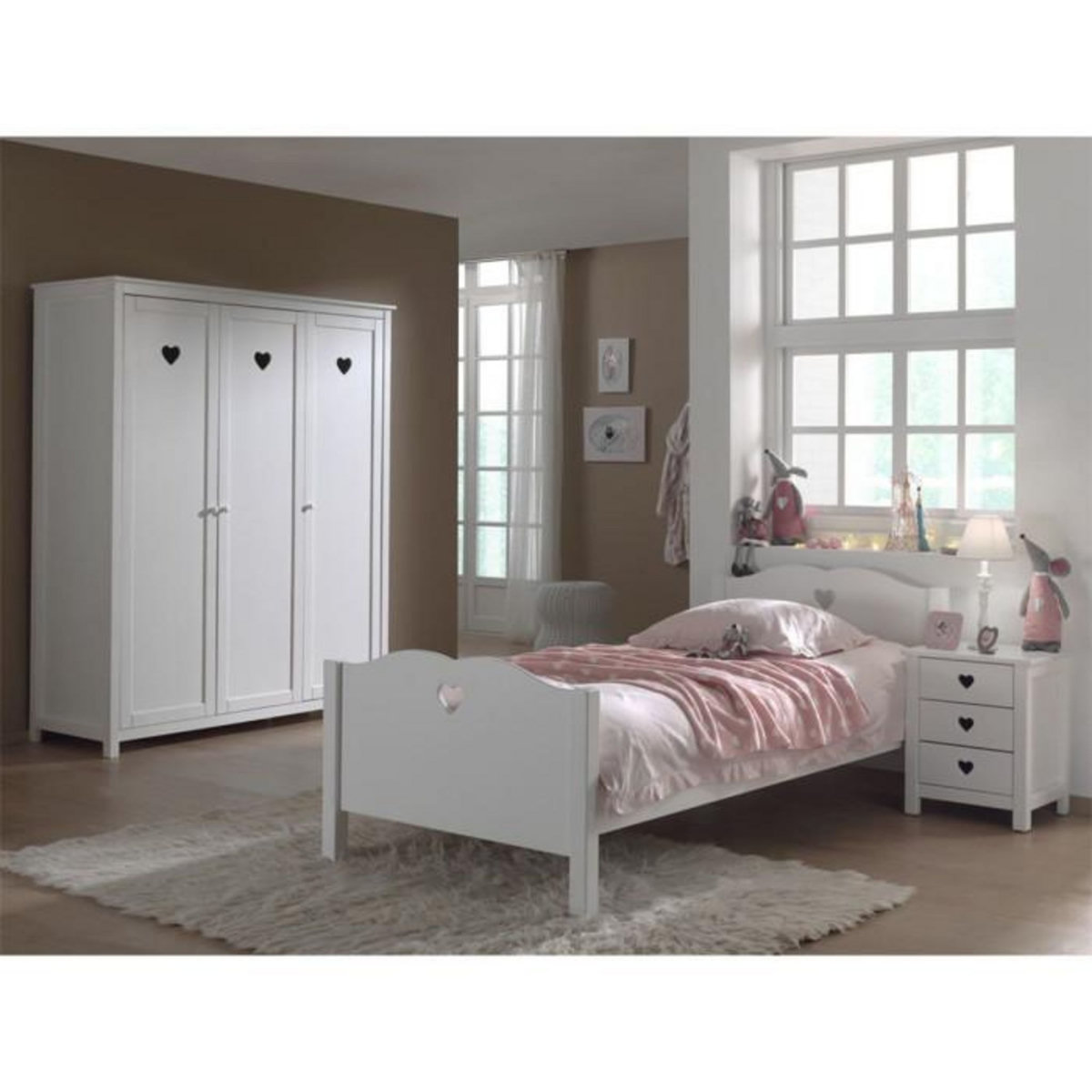 Paris Prix Pack - Lit Enfant, Chevet & Armoire  Amori  Blanc