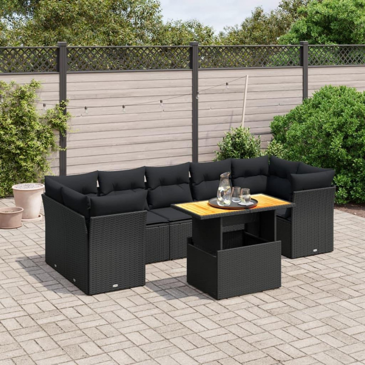 VIDAXL Salon de jardin 8 pcs avec coussins noir resine tressee