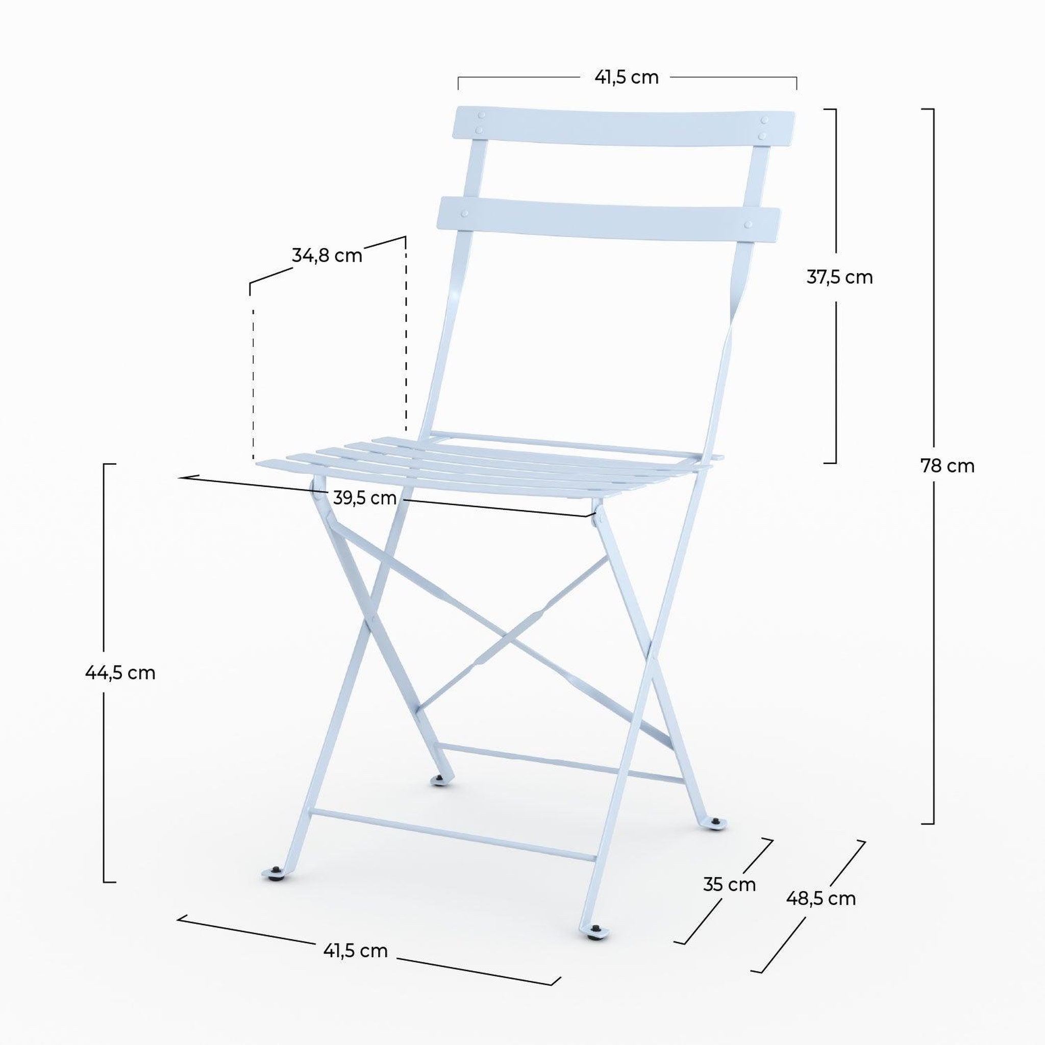 Voir la diapositive 4 : MAISON PAVANE Lot de 2 chaises de jardin en métal bleu pastel, pliantes-kayla