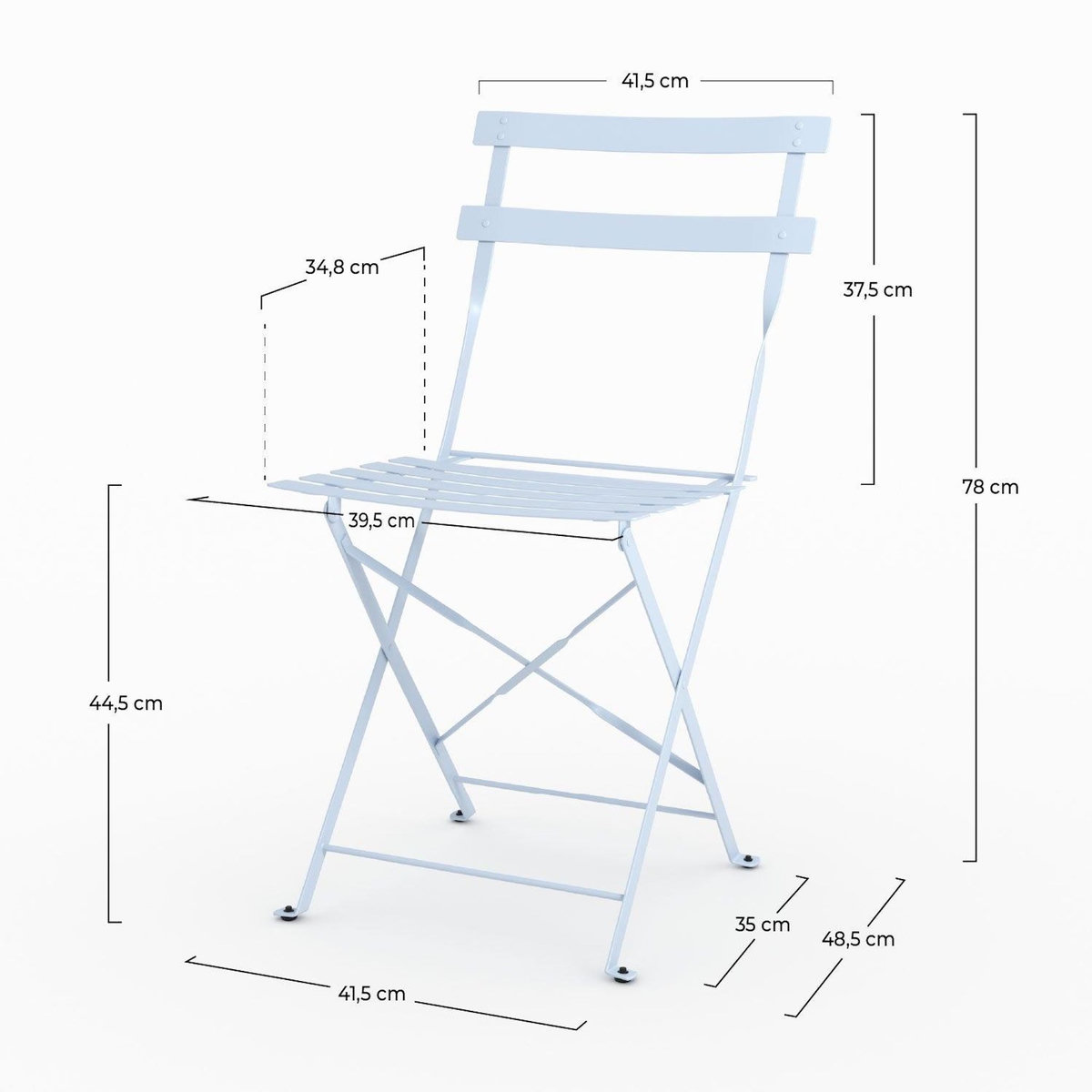 Rendez vous déco Lot de 2 chaises de jardin en métal bleu pastel, pliantes-Toba