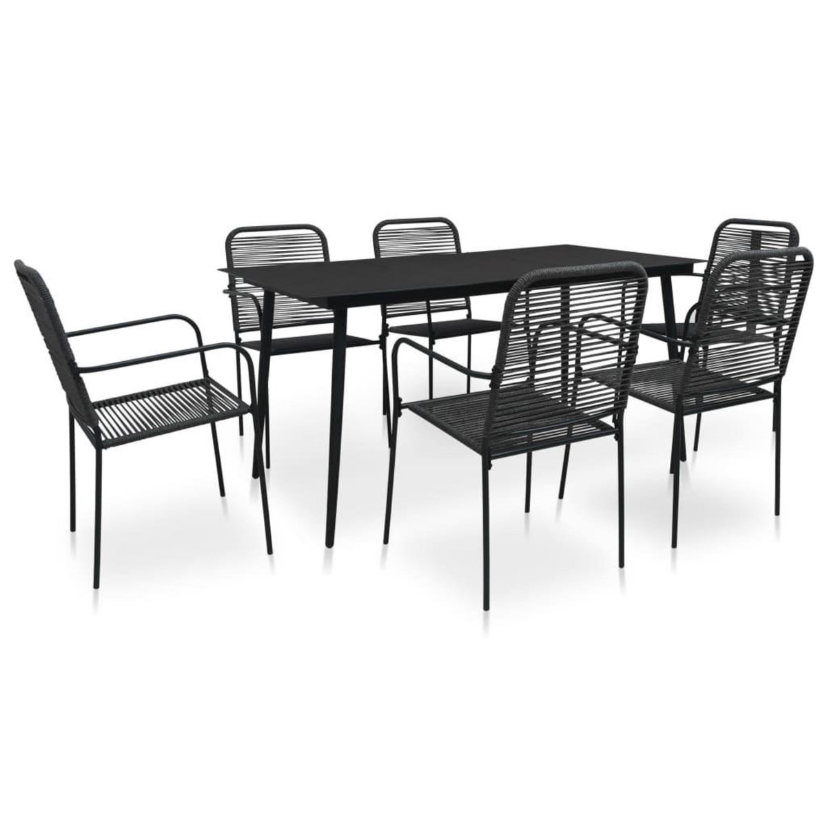 VIDAXL Mobilier a dîner d'exterieur 7 pcs Corde en coton et acier Noir