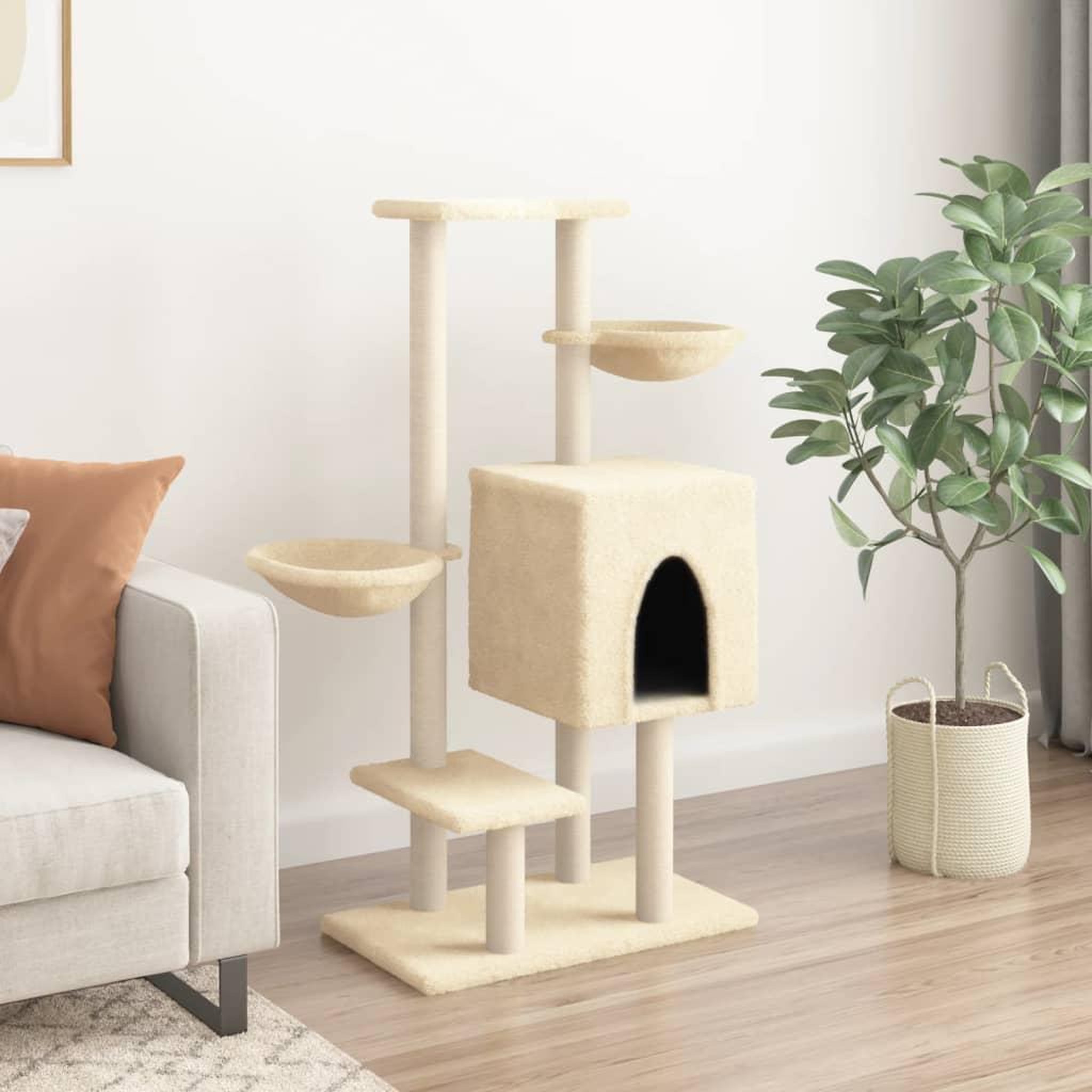 Voir la diapositive 3 : VIDAXL Arbre a chat avec griffoirs en sisal creme 117 cm