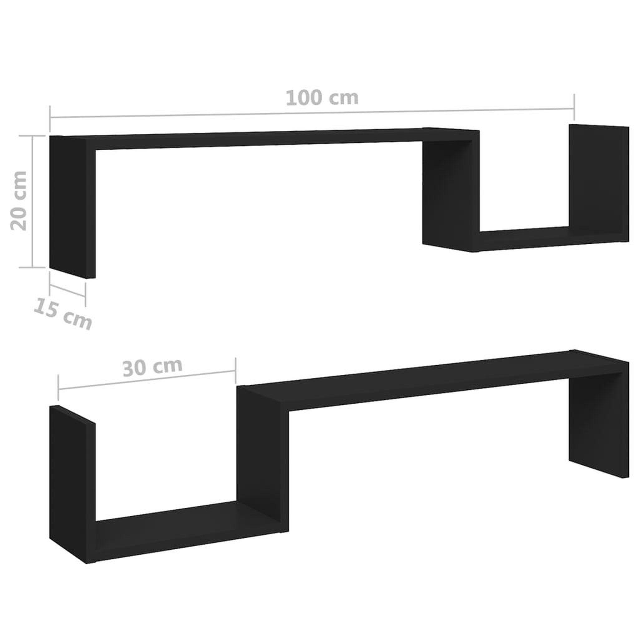 Voir la diapositive 6 : VIDAXL Etageres murales 2 pcs noir 100x15x20 cm bois d'ingenierie