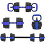 Voir la diapositive 1 : HOMCOM Ensemble d'haltères musculation multifonction 4 en 1 - haltères, kettlebell, push-up support, Olympic barre - total 25Kg - PVC bleu noir