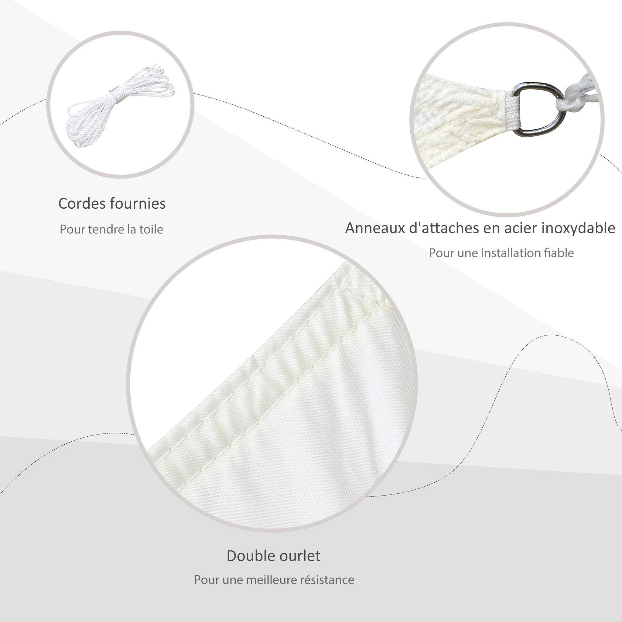 Voir la diapositive 4 : OUTSUNNY Voile d'ombrage carré 3 x 3 m polyester imperméabilisé haute densité 160 g/m² crème