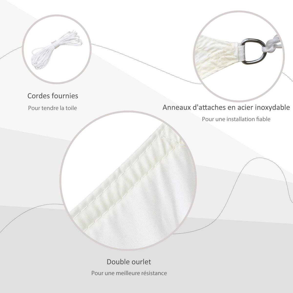 OUTSUNNY Voile d'ombrage carré 3 x 3 m polyester imperméabilisé haute densité 160 g/m² crème