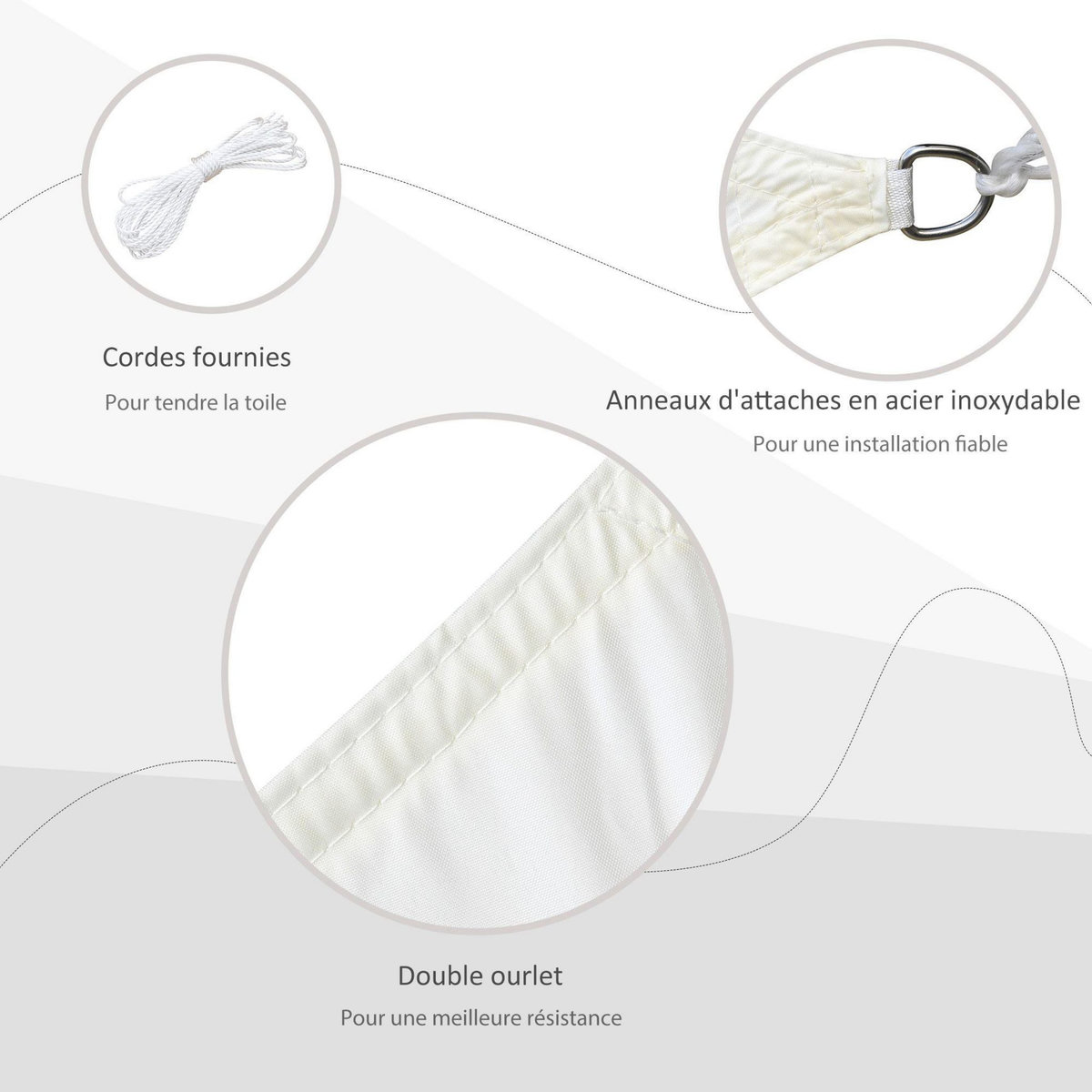 OUTSUNNY Voile d'ombrage carré 3 x 3 m polyester imperméabilisé haute densité 160 g/m² crème