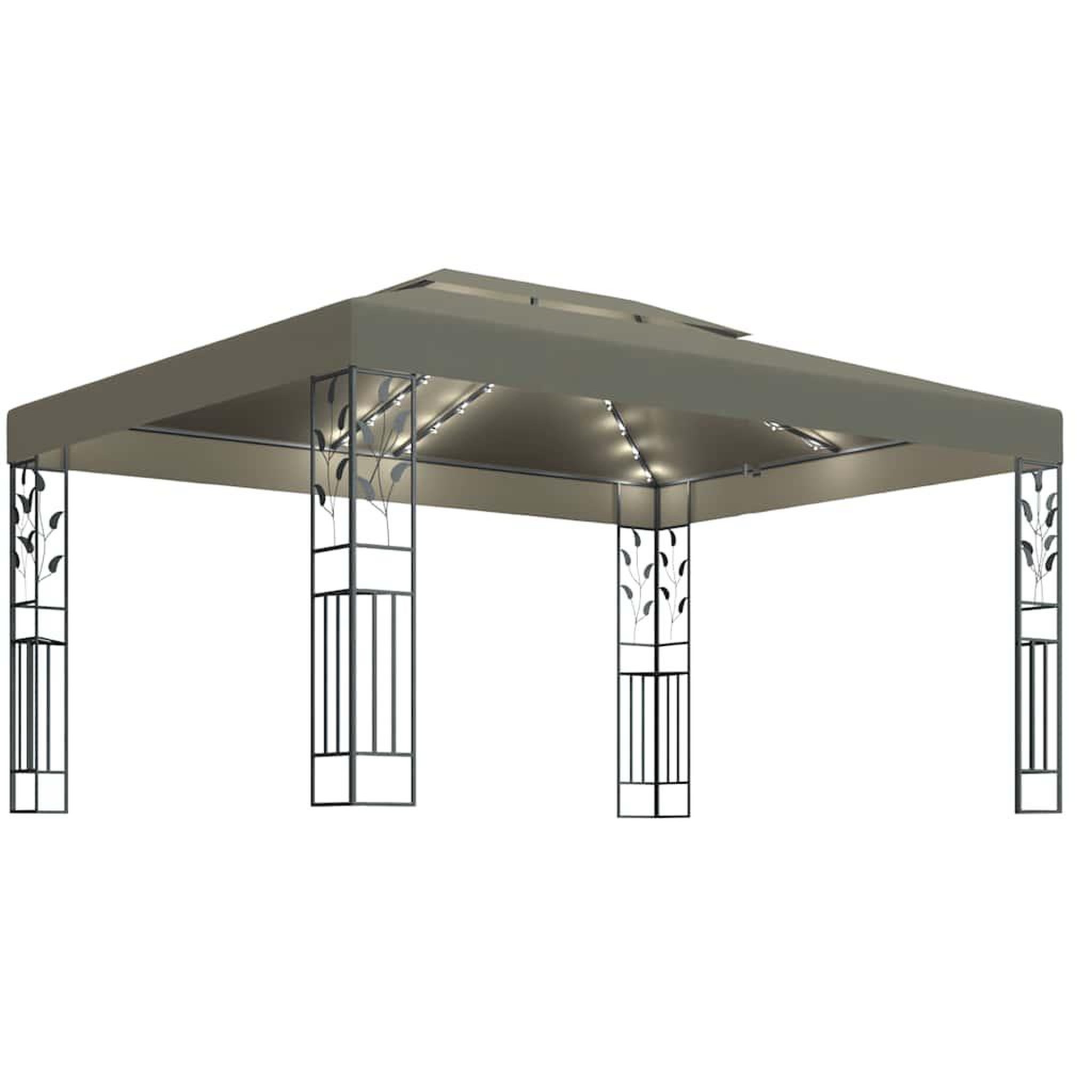 VIDAXL Tonnelle avec double toit et lumieres led 3x4 m taupe
