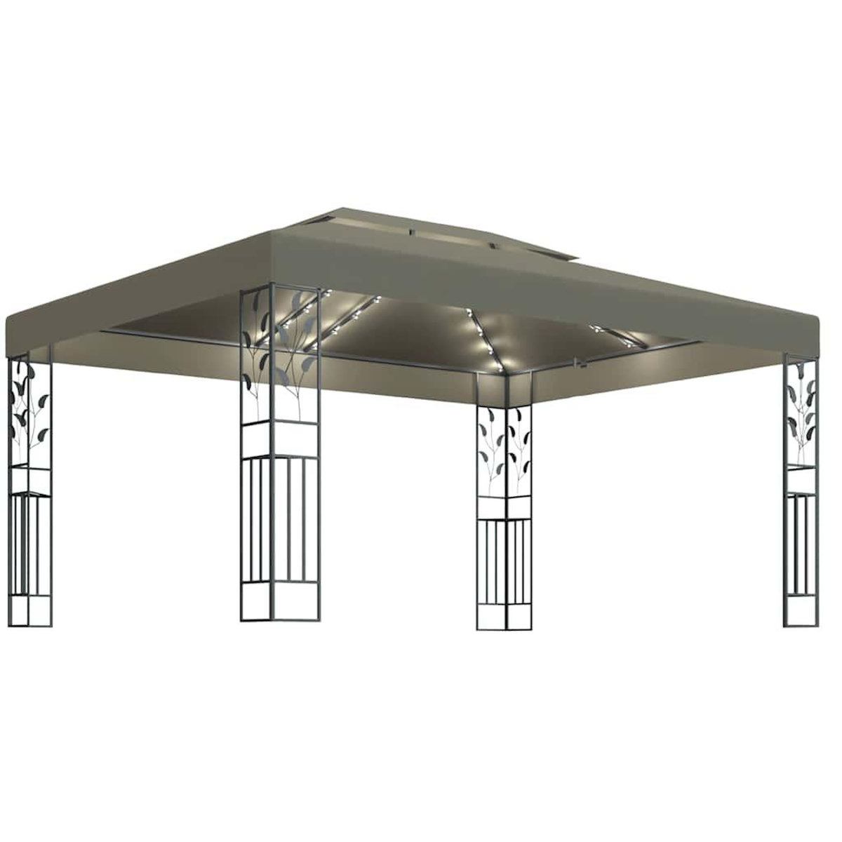 VIDAXL Tonnelle avec double toit et lumieres LED 3x4 m Taupe