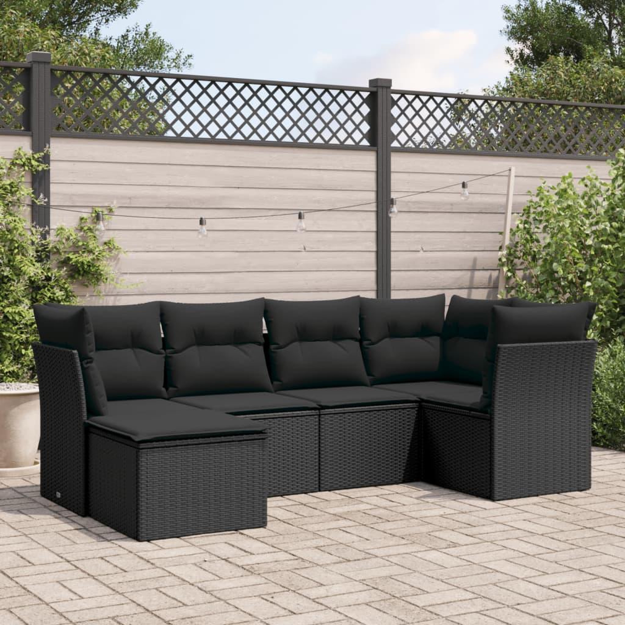 VIDAXL Salon de jardin 6 pcs avec coussins noir resine tressee