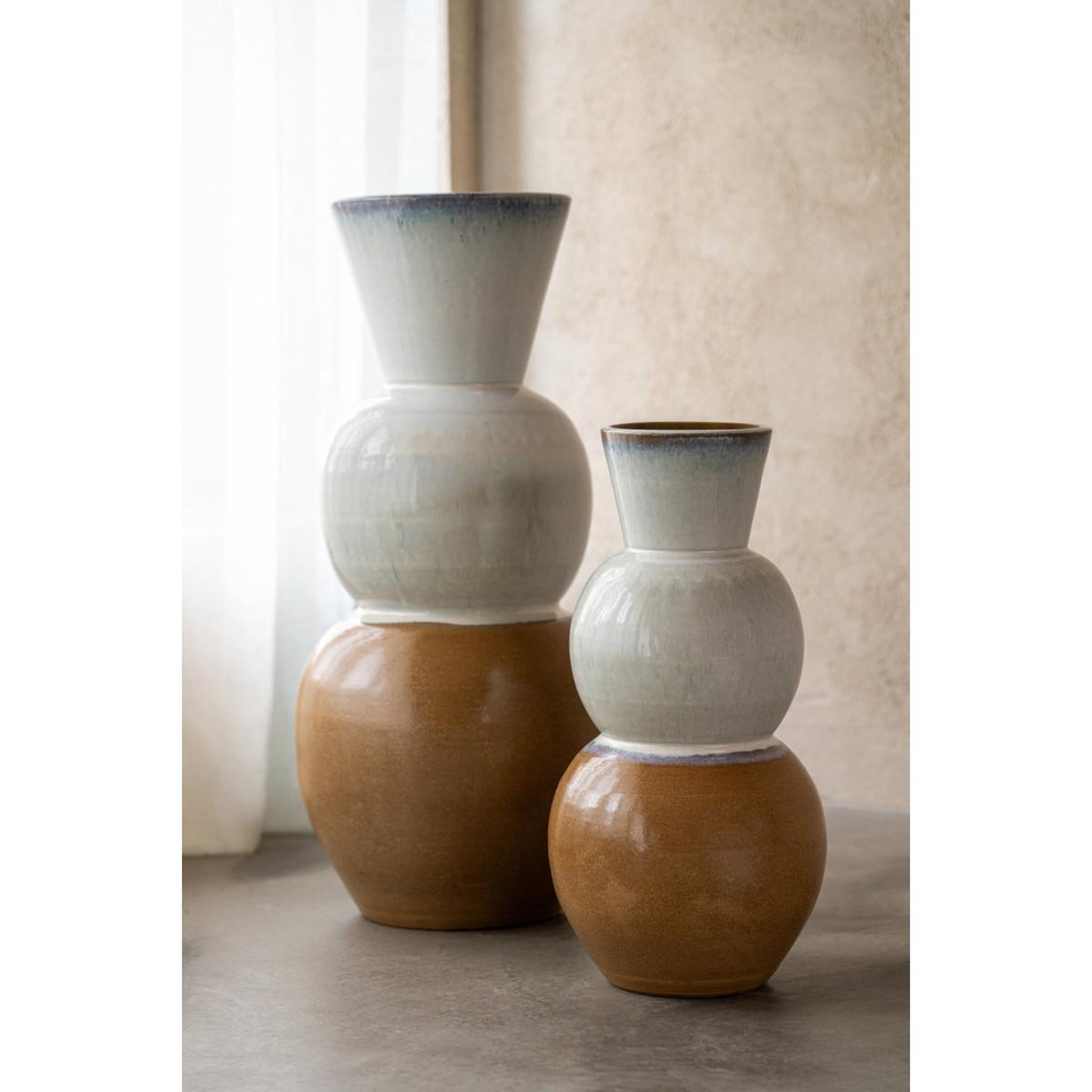 Voir la diapositive 3 : J-LINE Vase en céramique  havane  50cm caramel & bleu clair