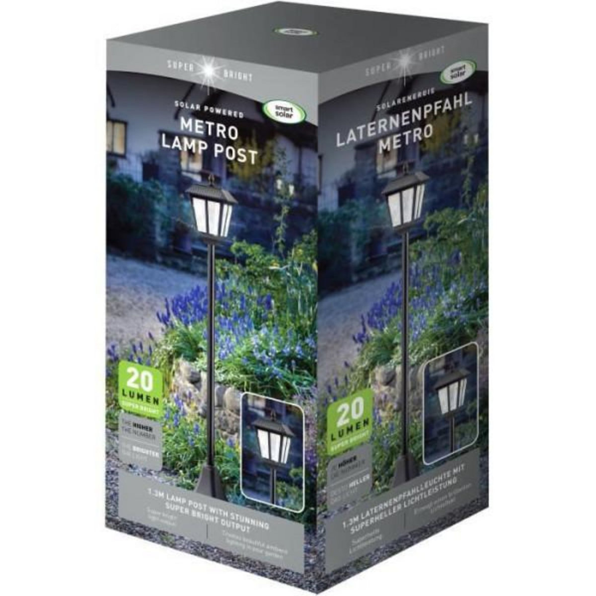 Smart garden Lampadaire solaire - SMART GARDEN - Metro - 20 lumens - Noir - 130 x 18 cm
