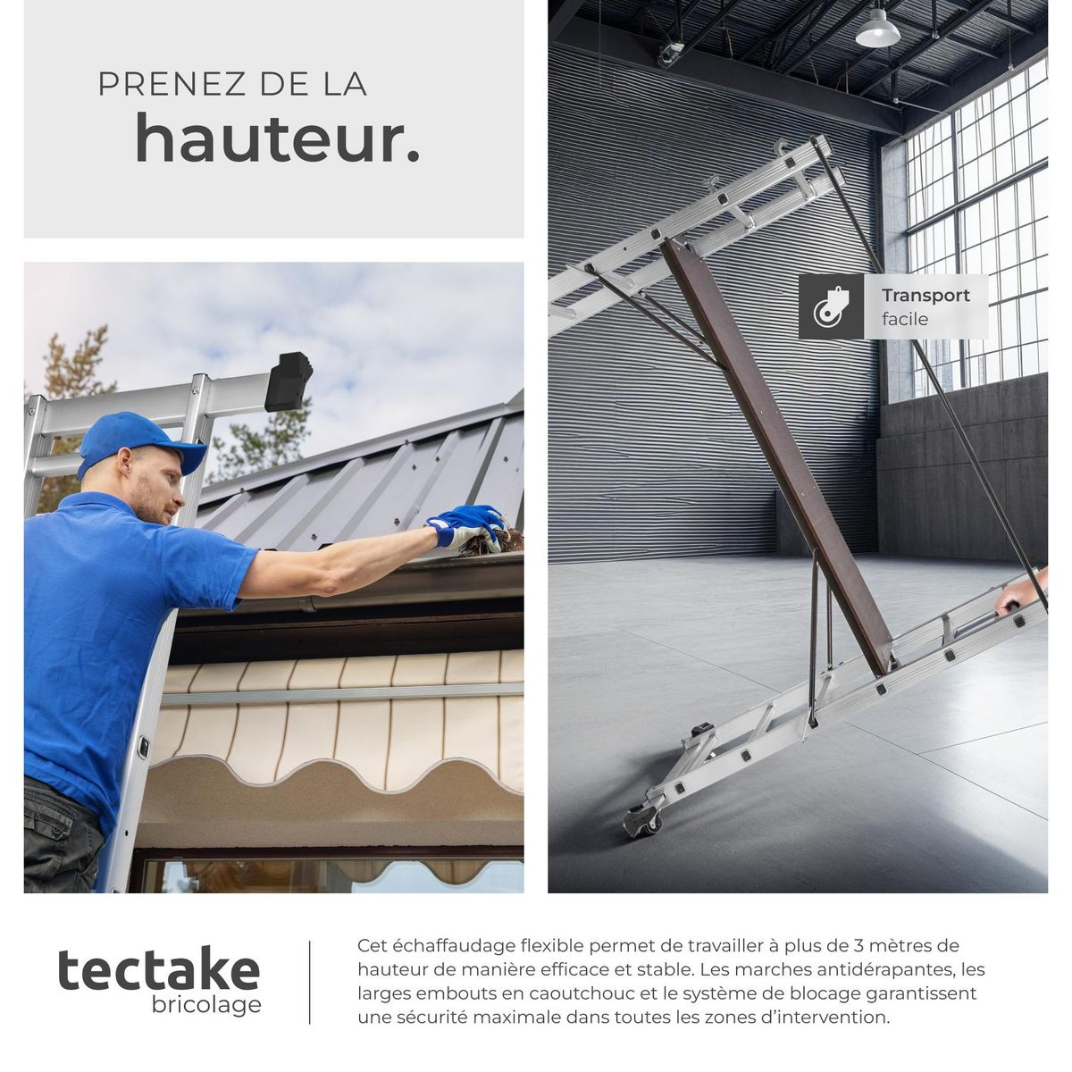 tectake Échafaudage plateforme multifonctions 4-en-1 argent