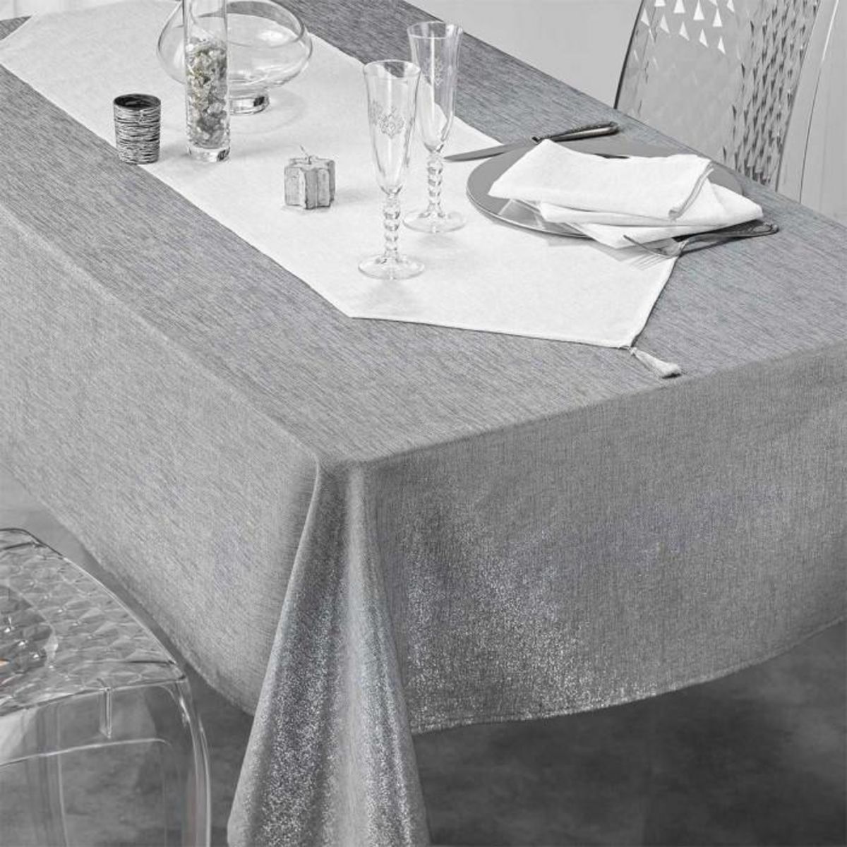 Paris Prix Lot de 3 Serviettes de Table  Silvery  40x40cm Blanc