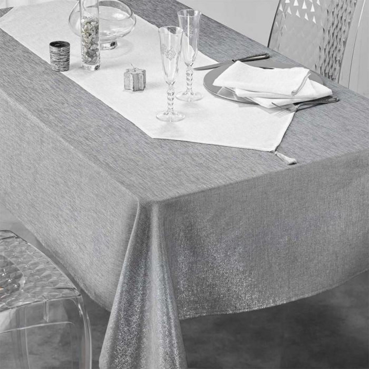 Paris Prix Lot de 3 Serviettes de Table  Silvery  40x40cm Blanc