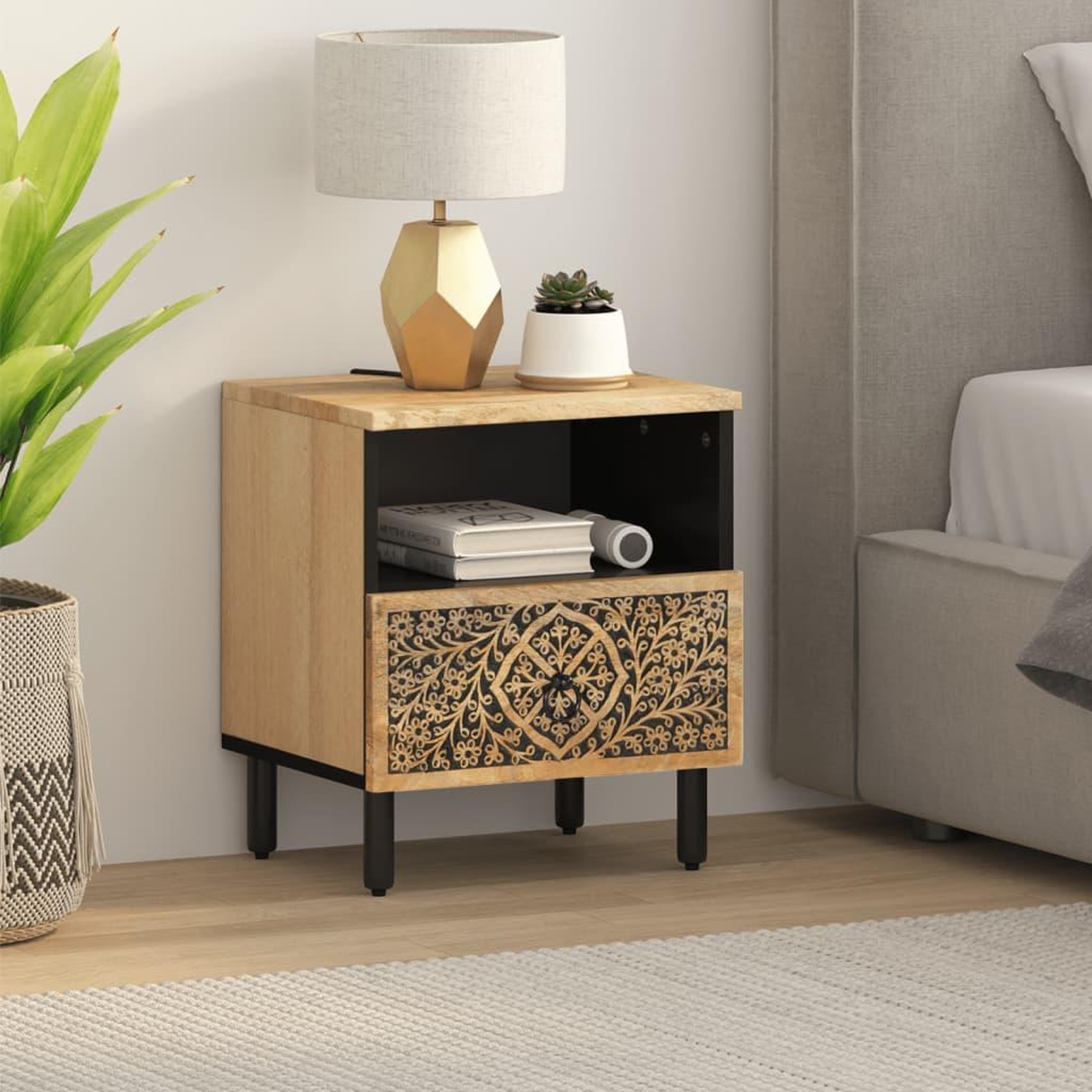 Voir la diapositive 3 : VIDAXL Table de chevet 40x33x46 cm Bois de manguier solide