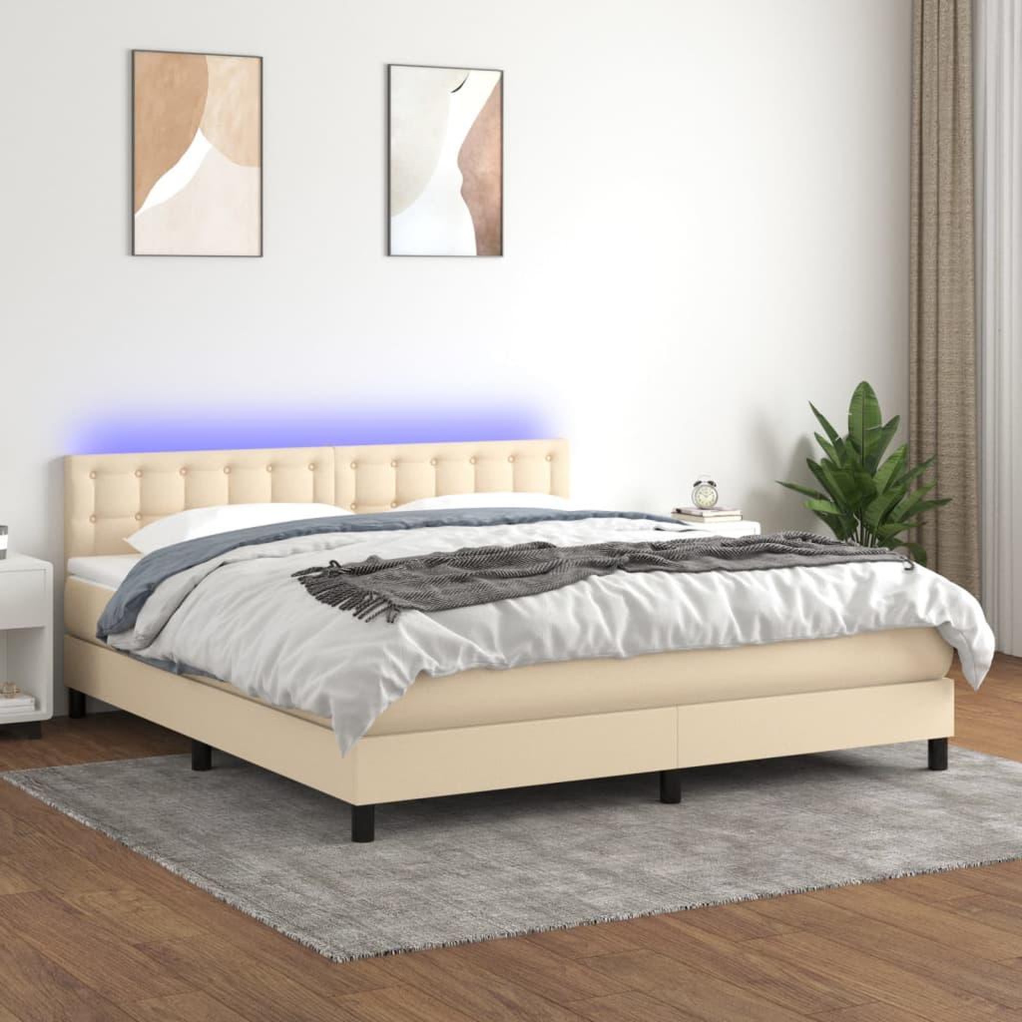 Voir la diapositive 1 : VIDAXL Sommier a lattes de lit avec matelas LED Creme 180x200 cm Tissu