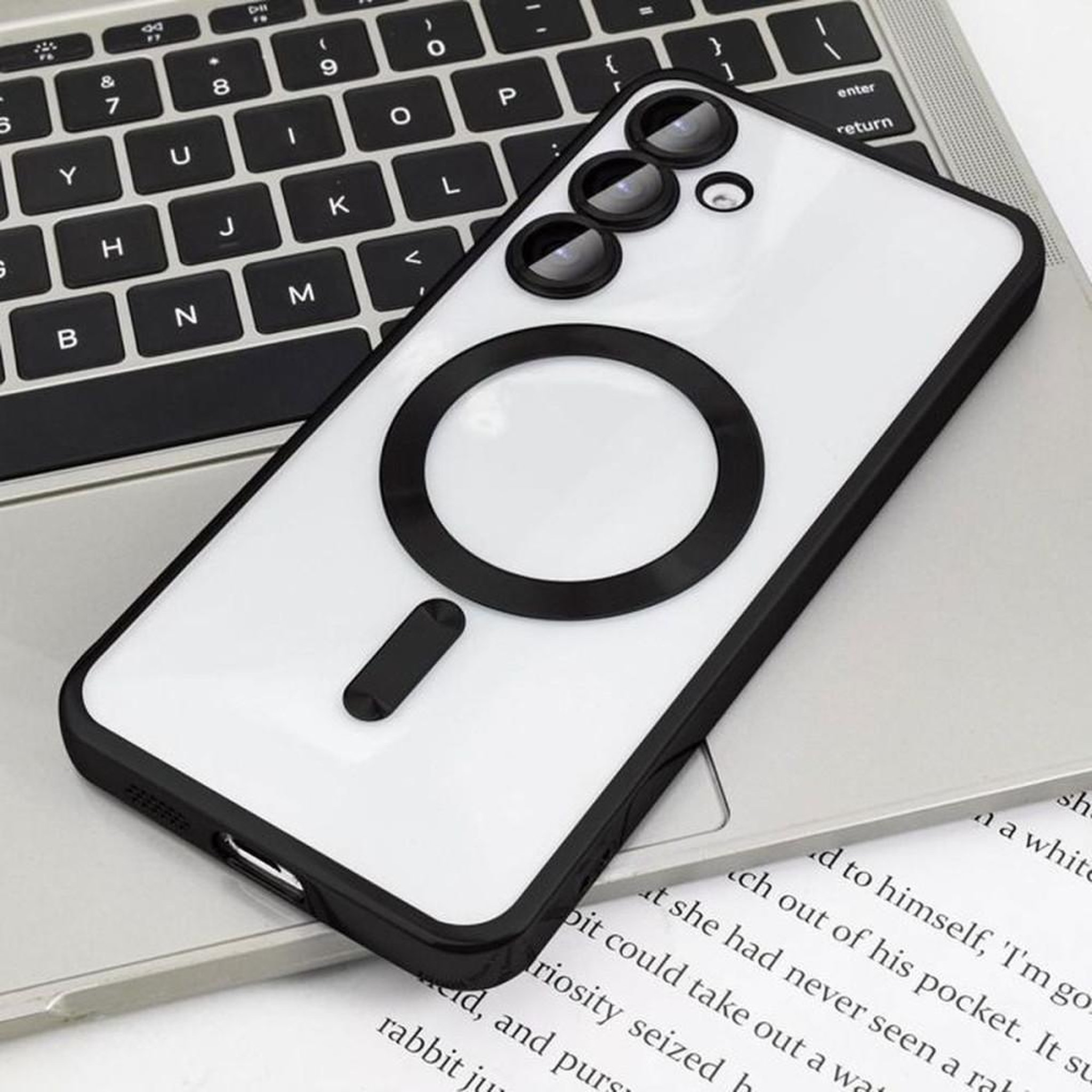Voir la diapositive 6 : Coque téléphone ultra-fine anti-choc pour Samsung Galaxy S24 (6,2 po) avec protection écran et caméra, deux verres trempés, bordé noir, aimanté pour accessoires sans fil