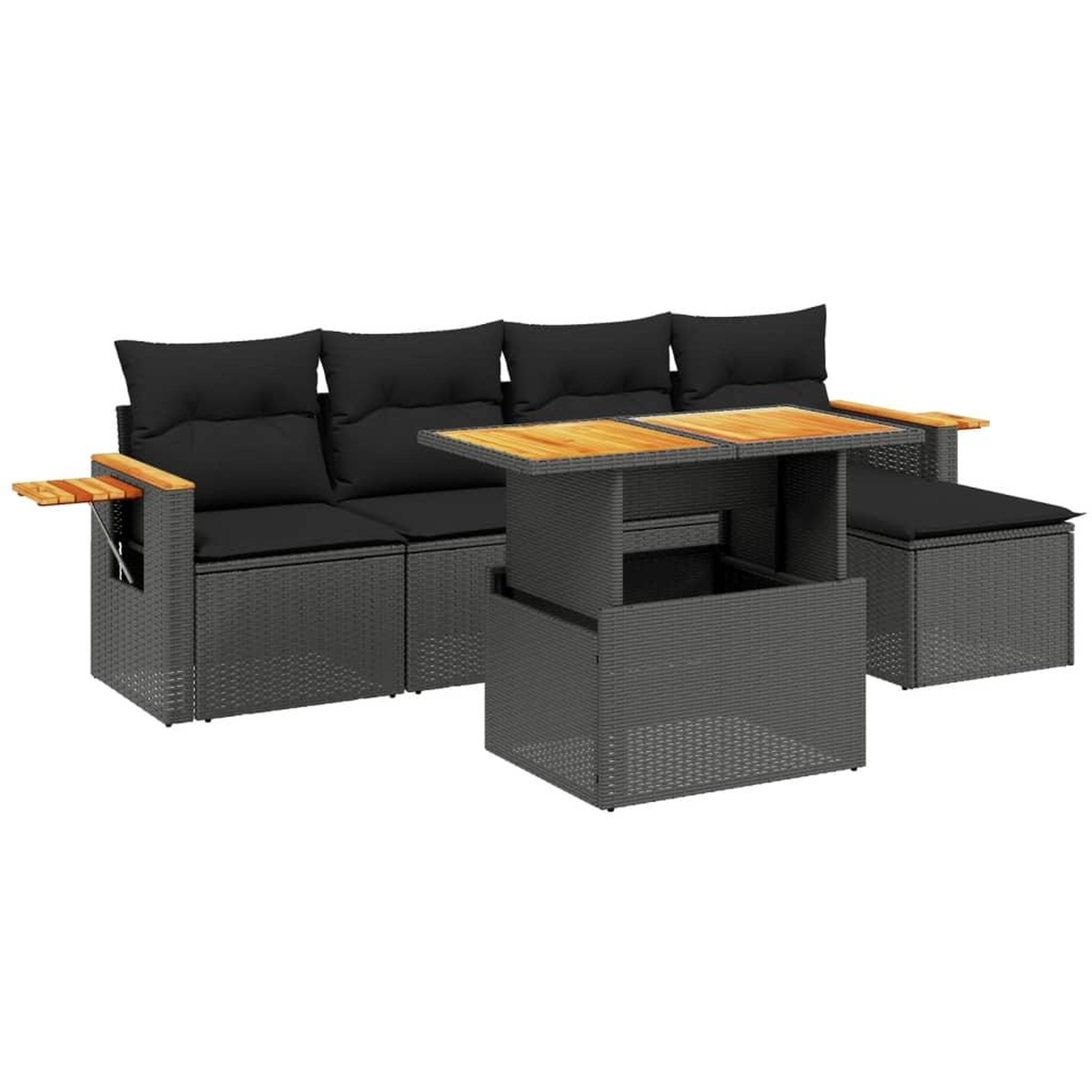 Voir la diapositive 2 : VIDAXL Salon de jardin 6 pcs avec coussins noir resine tressee