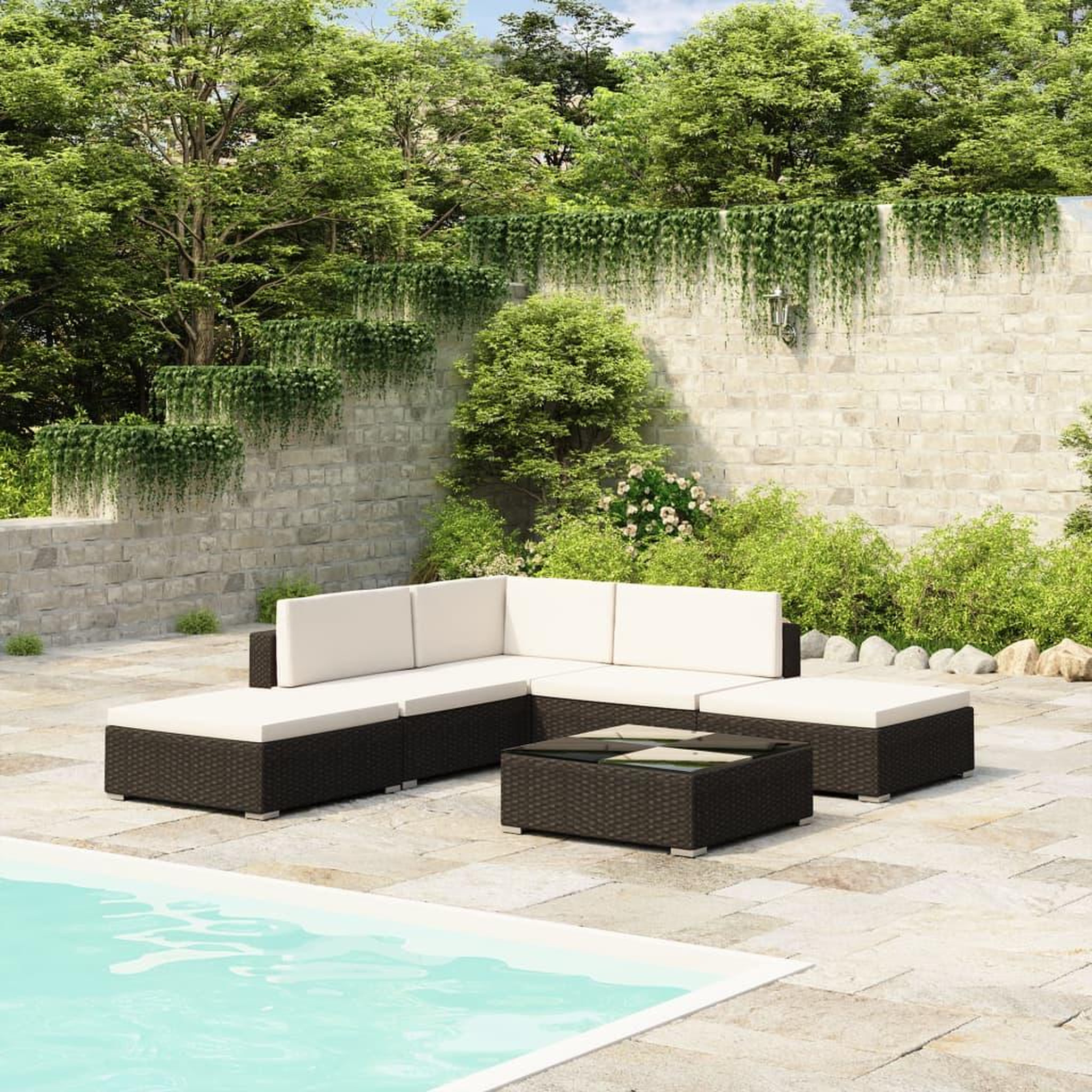 Voir la diapositive 1 : VIDAXL Salon de jardin 6 pcs avec coussins Resine tressee Noir