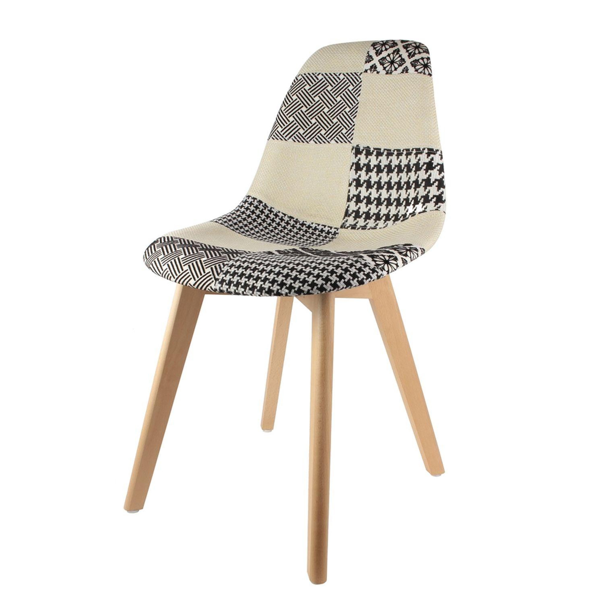 Voir la diapositive 1 : The Home Deco Factory Chaise scandinave Patchwork - H. 85 cm - Noir et blanc