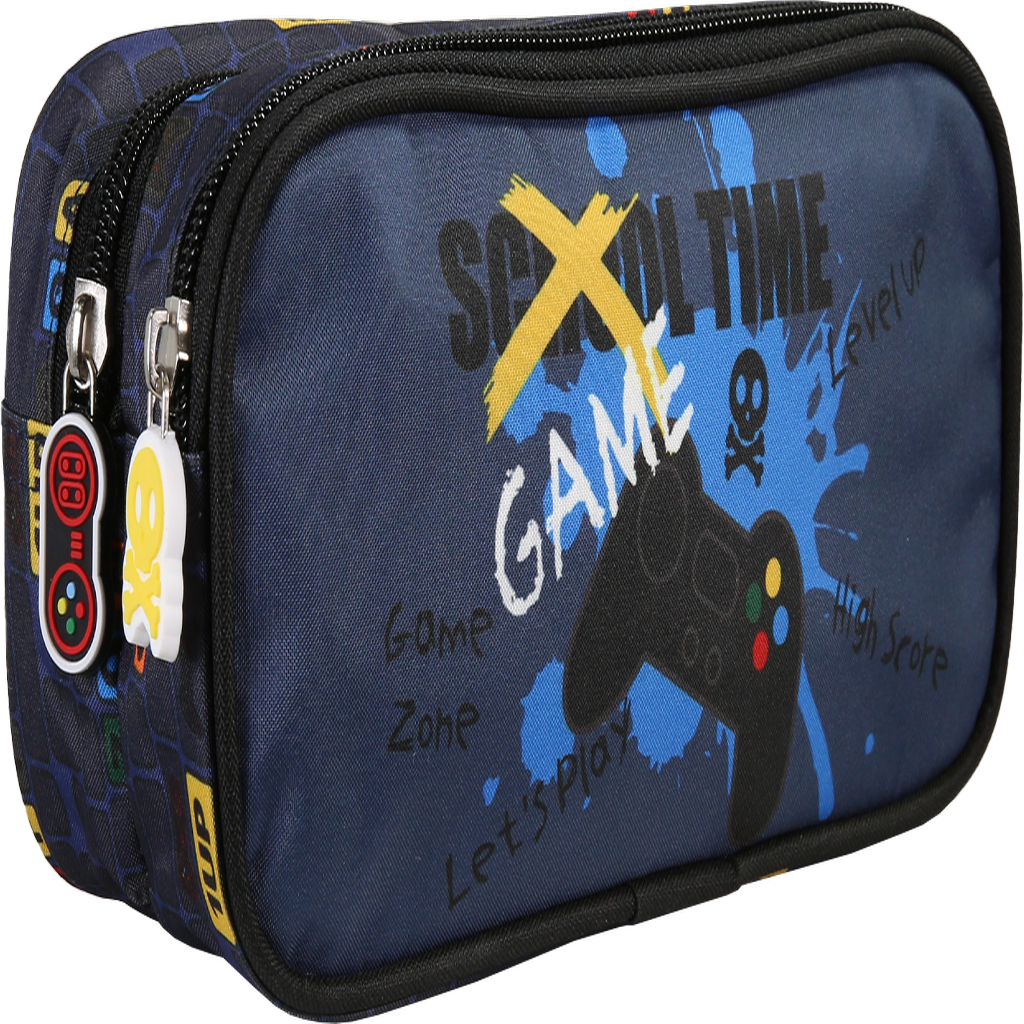 Voir la diapositive 2 : Bagtrotter KIP - Trousse scolaire Rectangulaire School Time - Bleu/Noir - 2 Compartiments