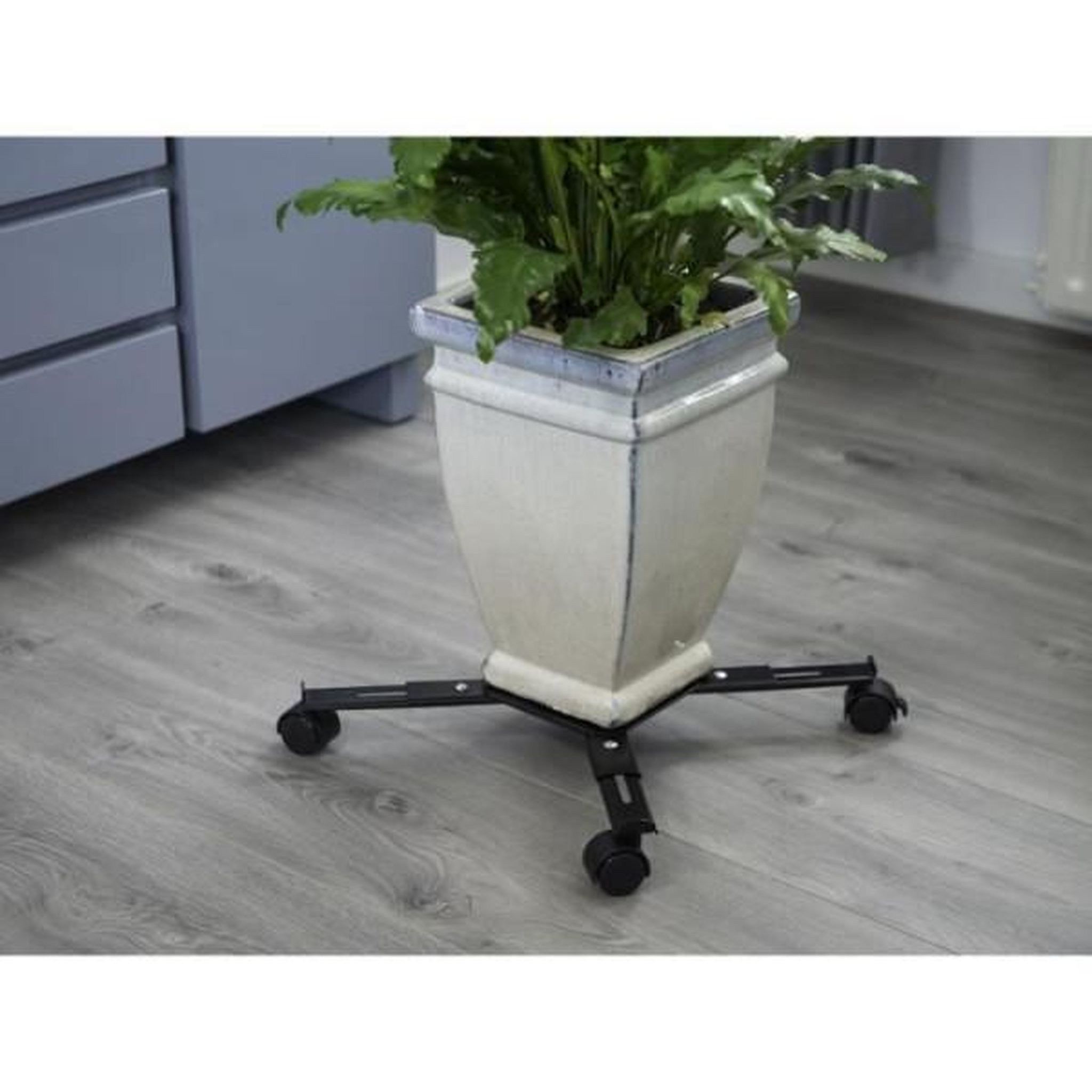 Voir la diapositive 3 : NATURE Support de pot roulant extensible - NATURE - En métal époxy noir mat - 4 branches - Charge maxi 100 kg
