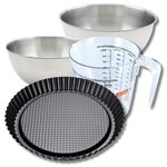 ZENKER Set pâtisserie avec moule à tarte renversée 28 cm, 2 bols à mixer, verre mesureur et spatule Zenker