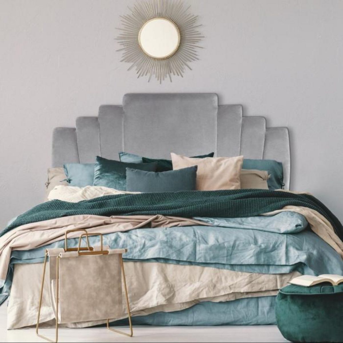 Paris Prix Tête de Lit en Velours  Renaya  160cm Argent