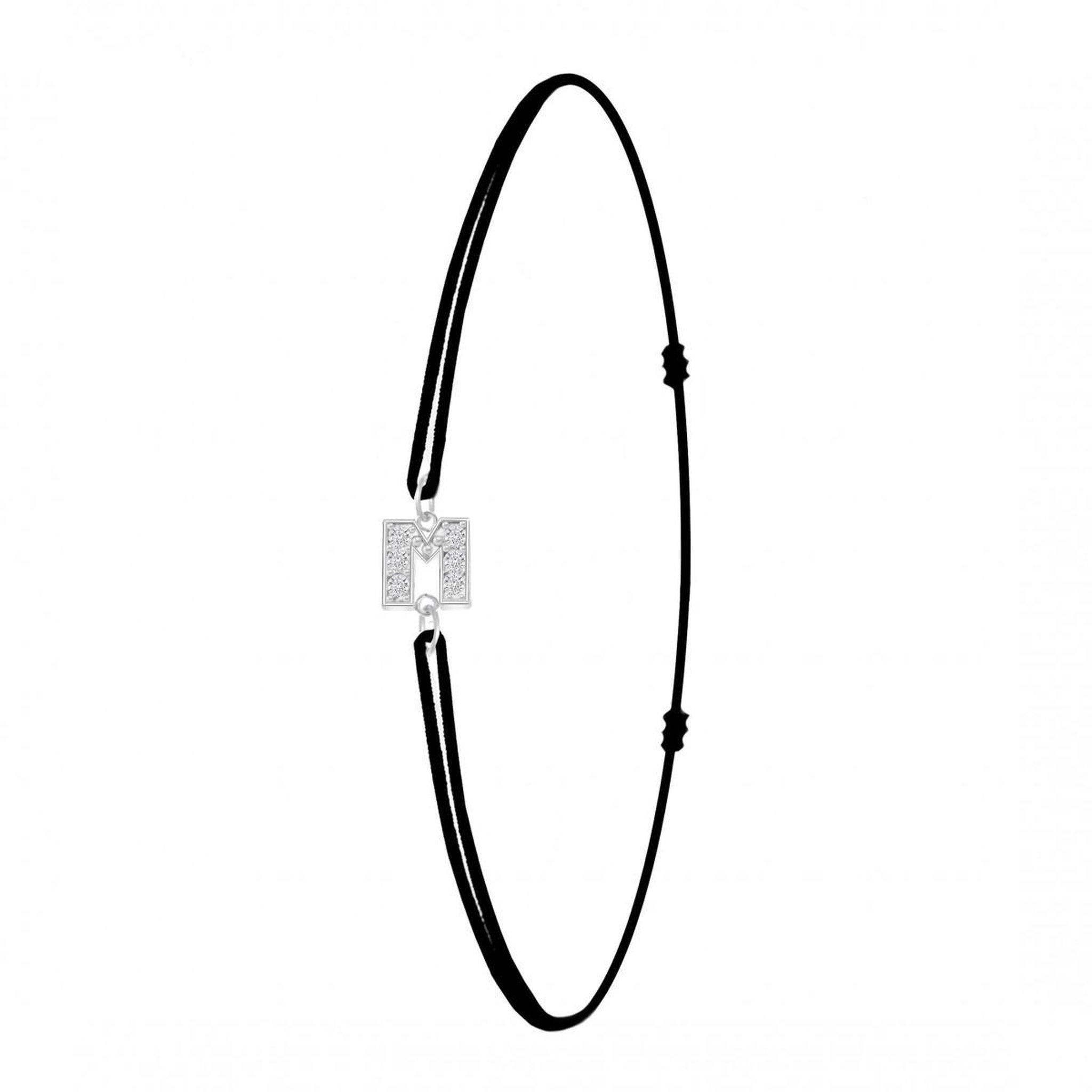 SC CRYSTAL Bracelet lettre M élastique noir SC Crystal orné de Cristaux scintillants