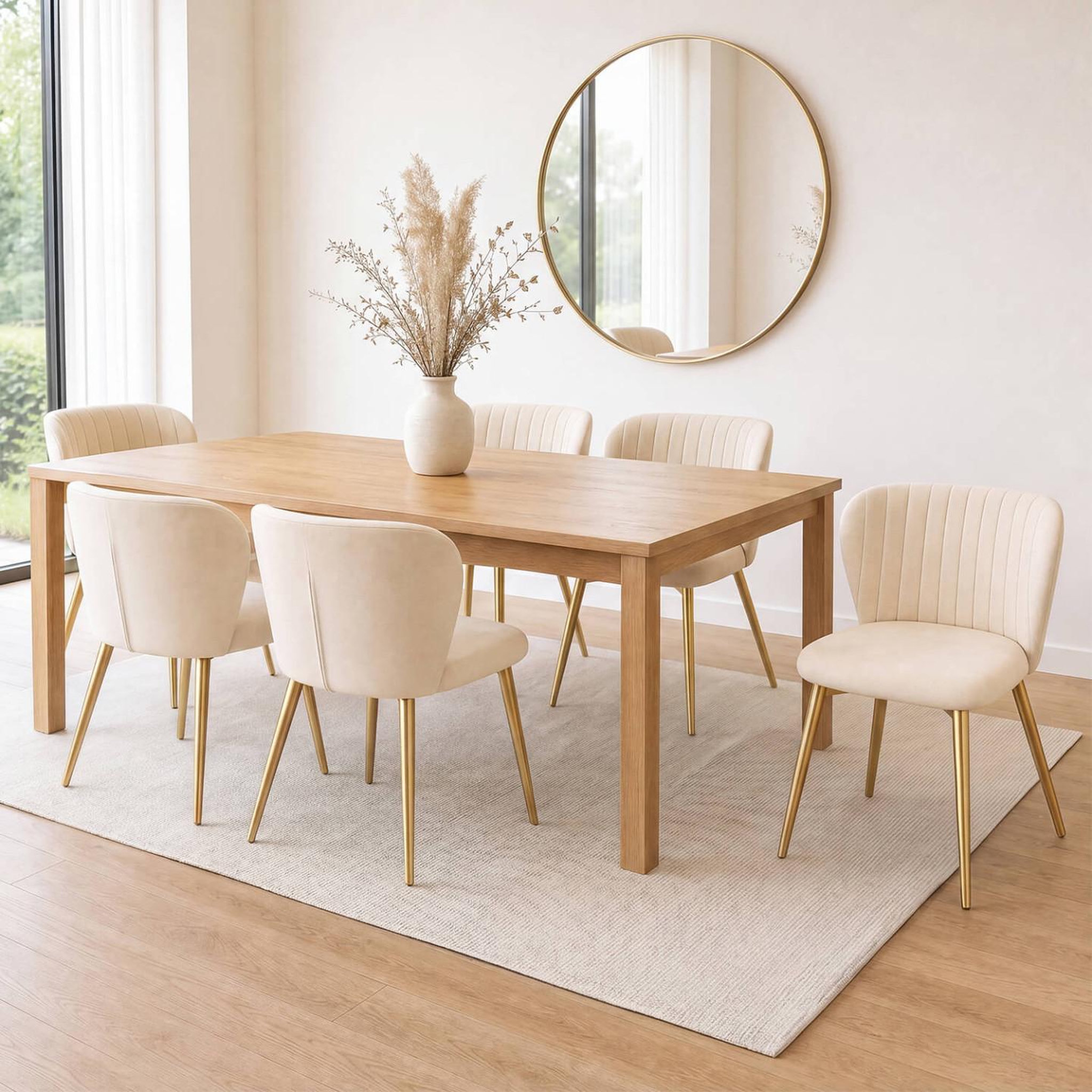 Voir la diapositive 2 : ID MARKET Lot de 6 chaises kasia en velours beige pieds dorés