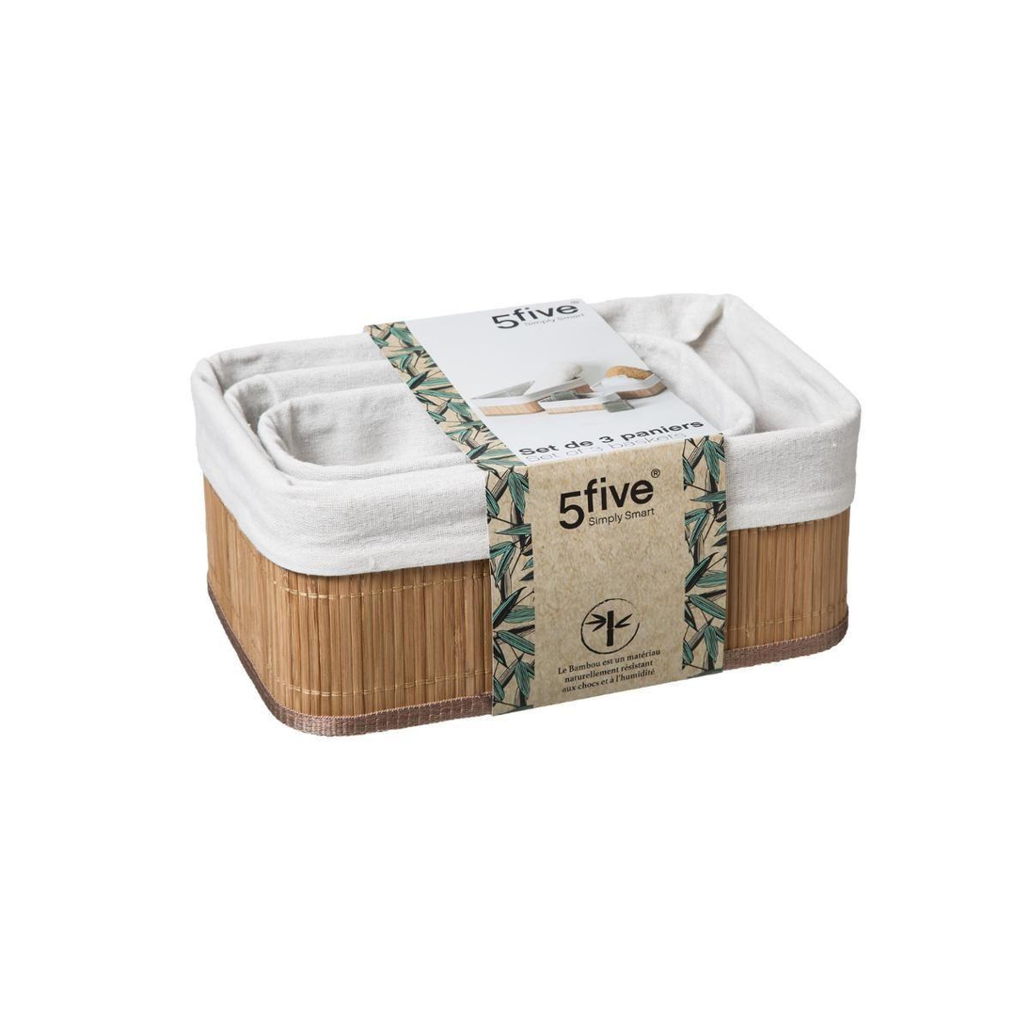 Voir la diapositive 5 : FIVE Lot de 3 paniers en bambou naturel et polyester