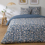 FUTURE HOME Parure de lit 2 personnes fleurie en percale 70 fils. Coloris disponibles : Bleu