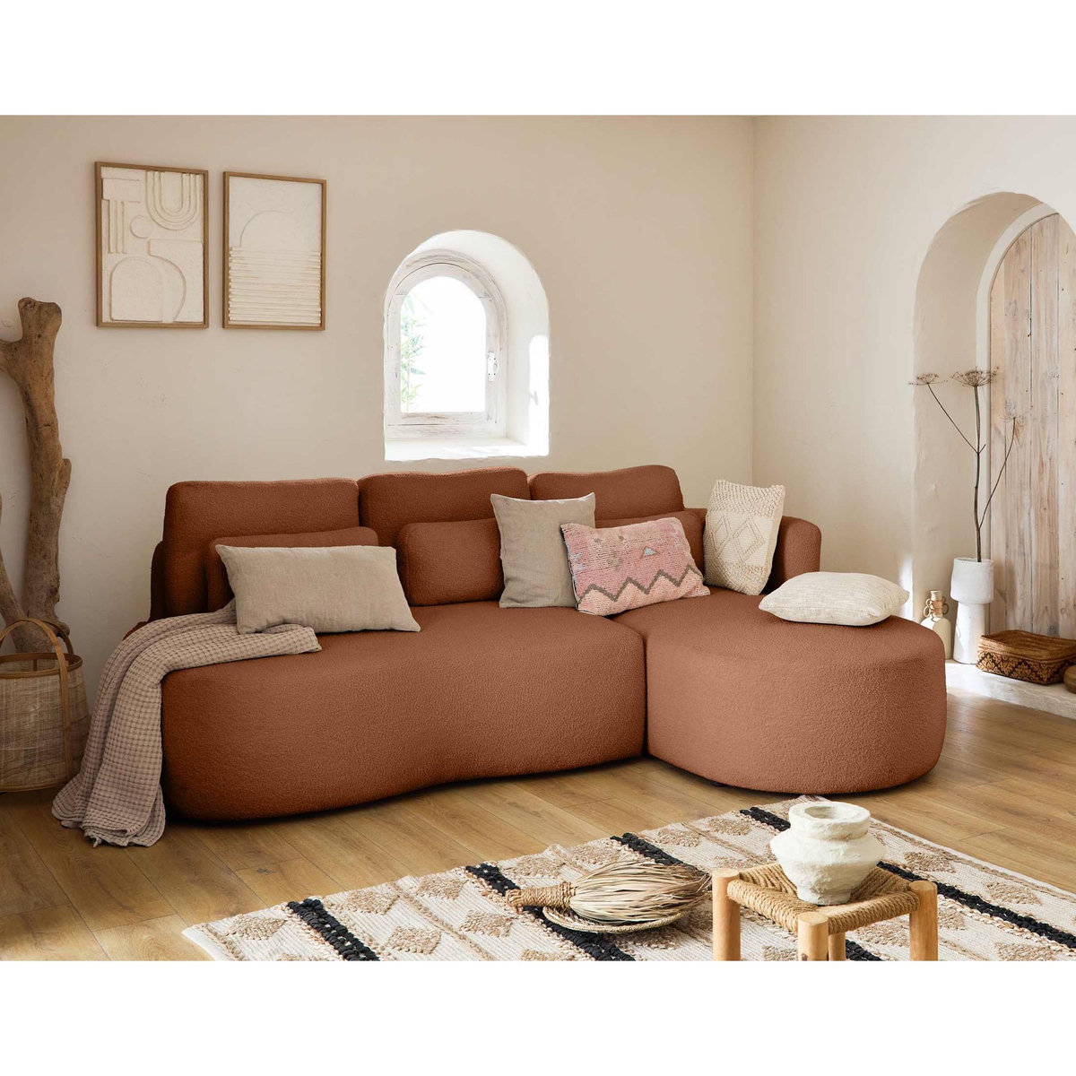 LISA DESIGN Mahina - canapé d'angle droit - 4 places - convertible avec coffre - en tissu bouclette