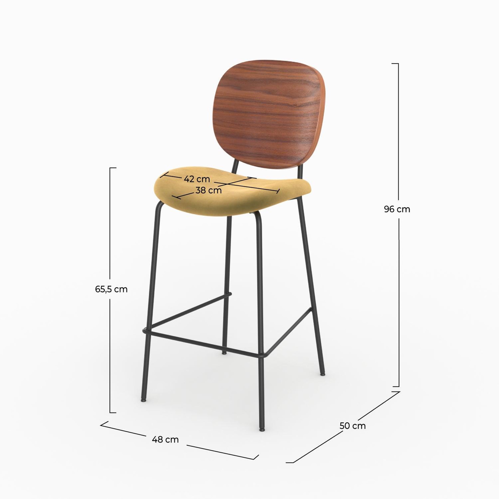 Voir la diapositive 4 : MAISON PAVANE Lot de 2 chaises pour îlot central 65,5 cm en velours jaune-simone