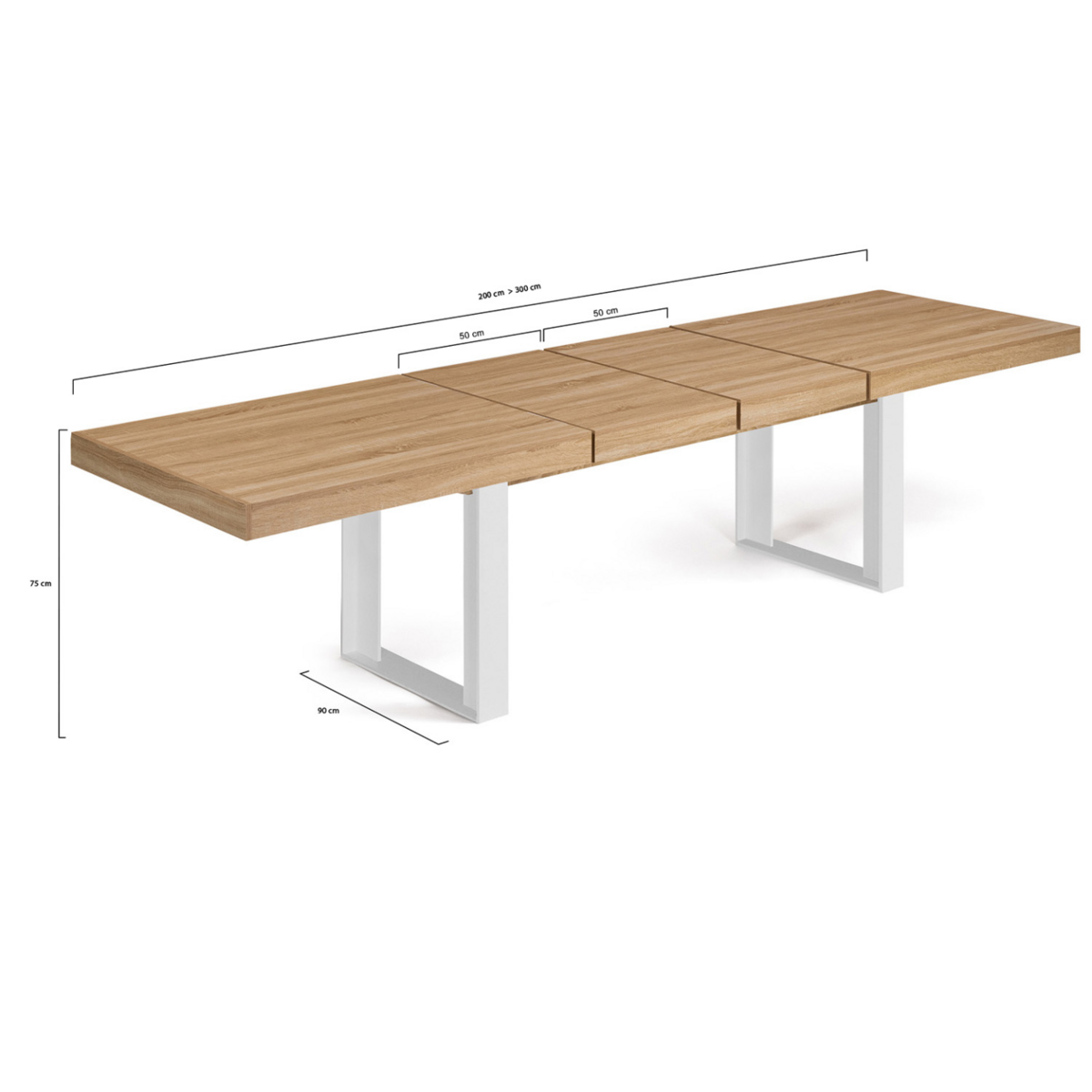 ID MARKET Table à manger extensible rectangle PHOENIX 6-12 personnes bois et blanc 200-300 cm