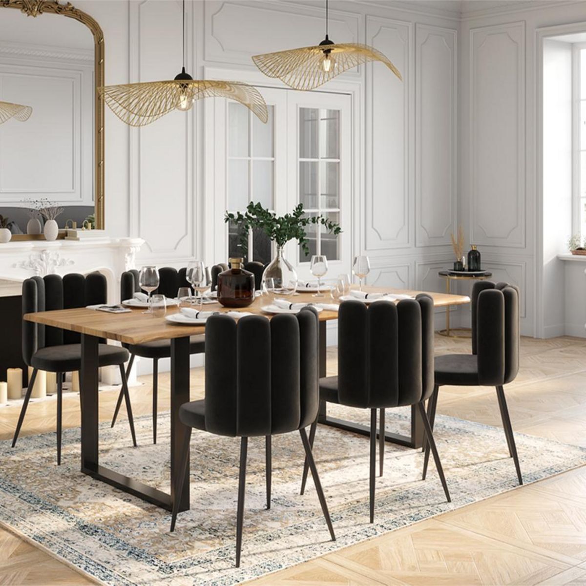 Rendez vous déco Lot de 2 chaises en velours noir et pieds en métal noir - Rosy