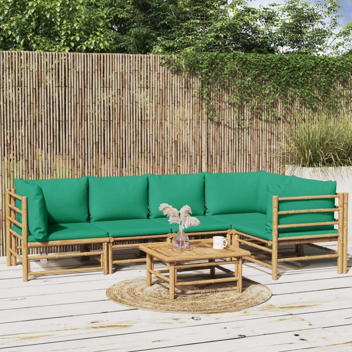 VIDAXL Salon de jardin 6 pcs avec coussins vert bambou