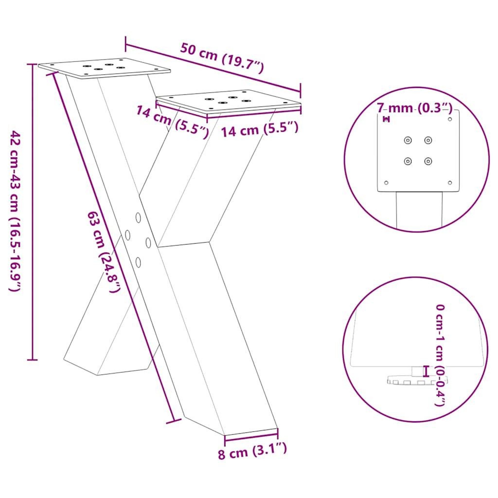Voir la diapositive 6 : VIDAXL Pieds de table basse forme de X 2 pcs noir 50x(42-43) cm acier