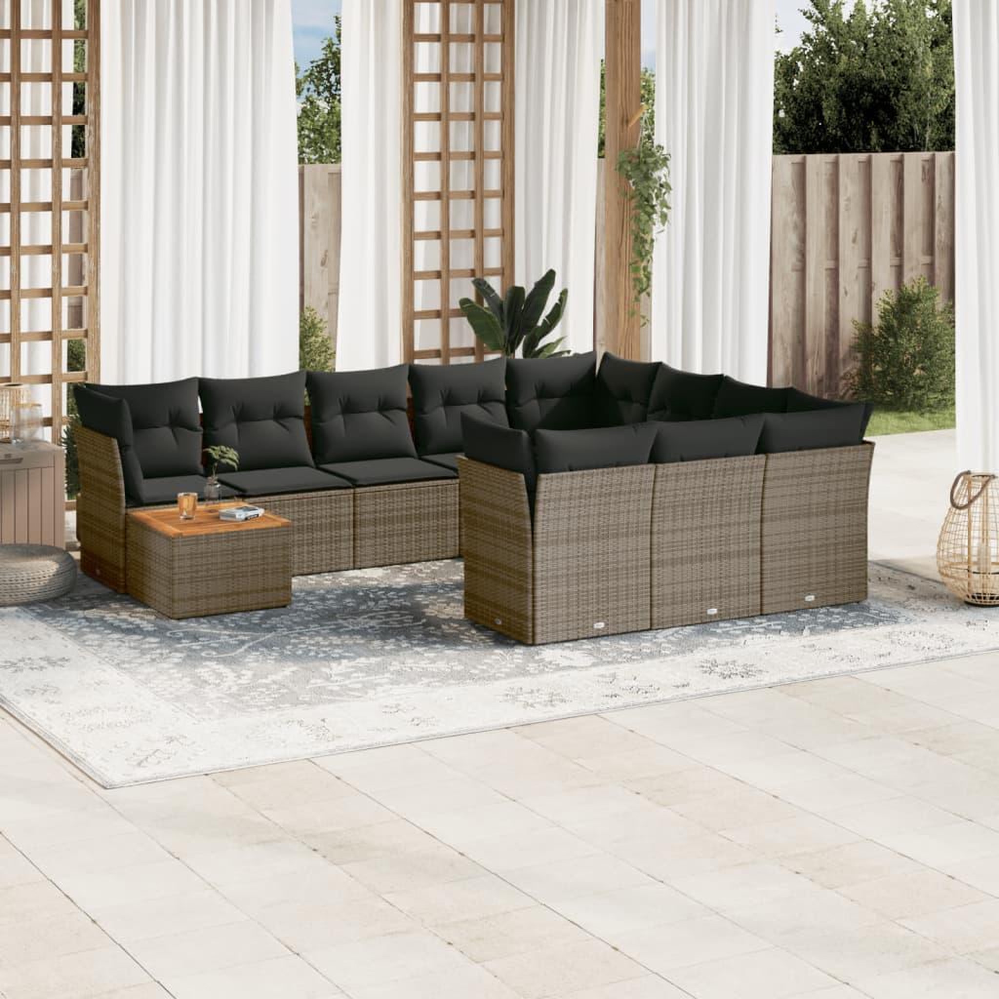 VIDAXL Salon de jardin 11 pcs avec coussins gris resine tressee