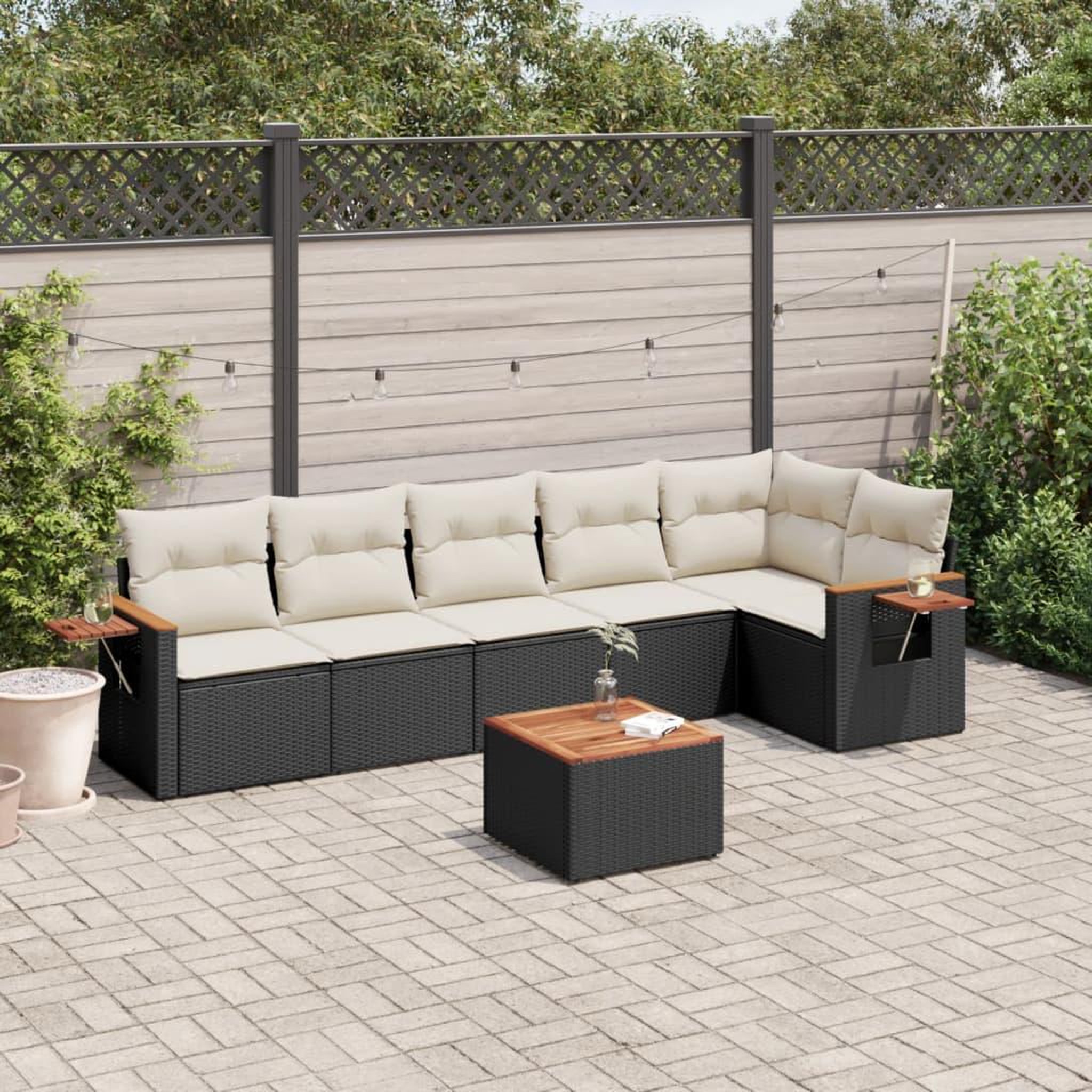 VIDAXL Salon de jardin 7 pcs avec coussins noir resine tressee
