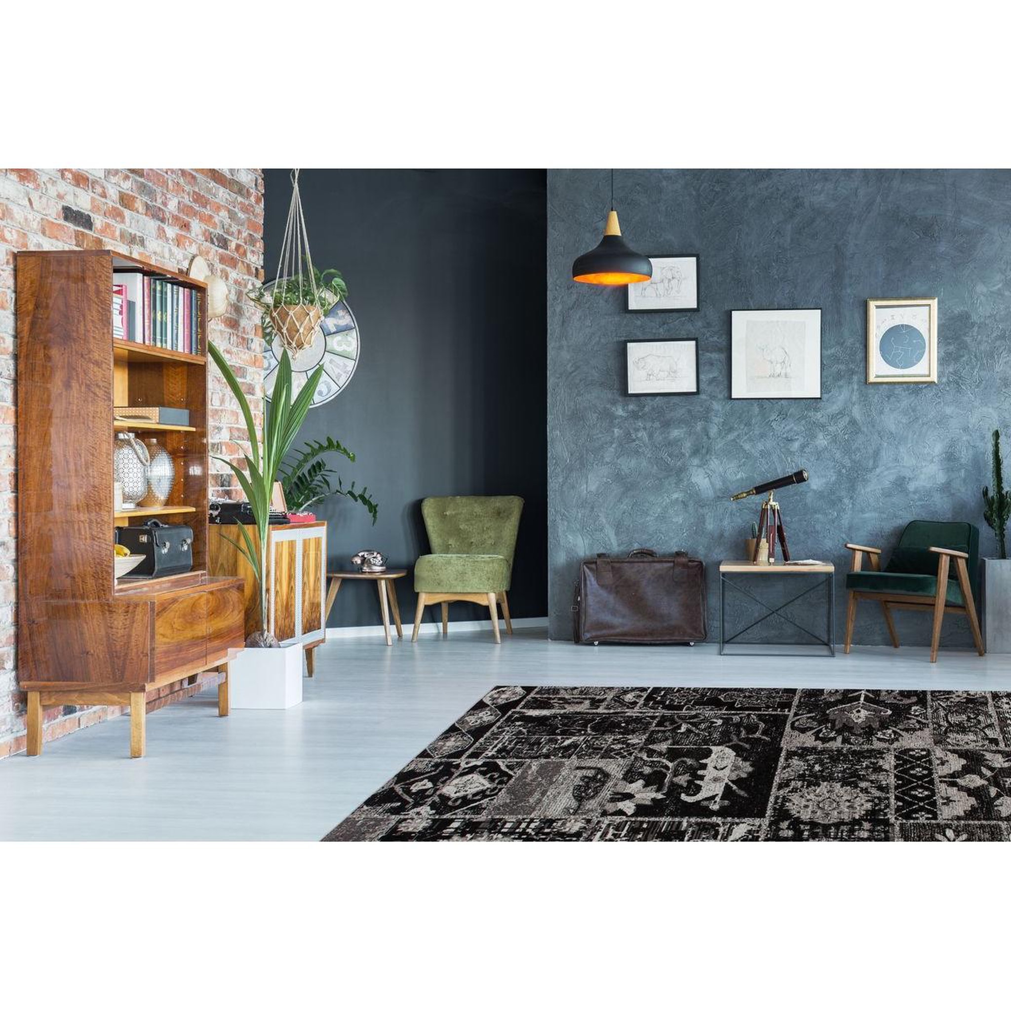 Voir la diapositive 2 : Paris Prix Tapis Imprimé Vintage  River  Gris & Noir