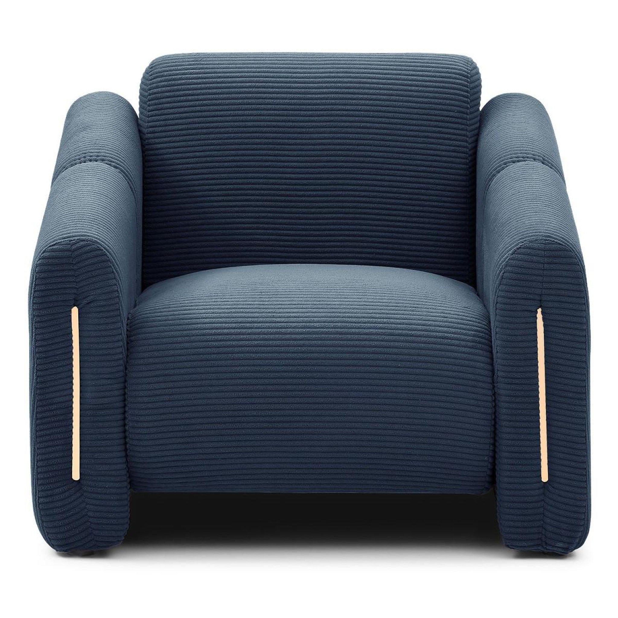 Voir la diapositive 2 : Paris Prix Fauteuil design en velours côtelé  maxine  92cm bleu foncé
