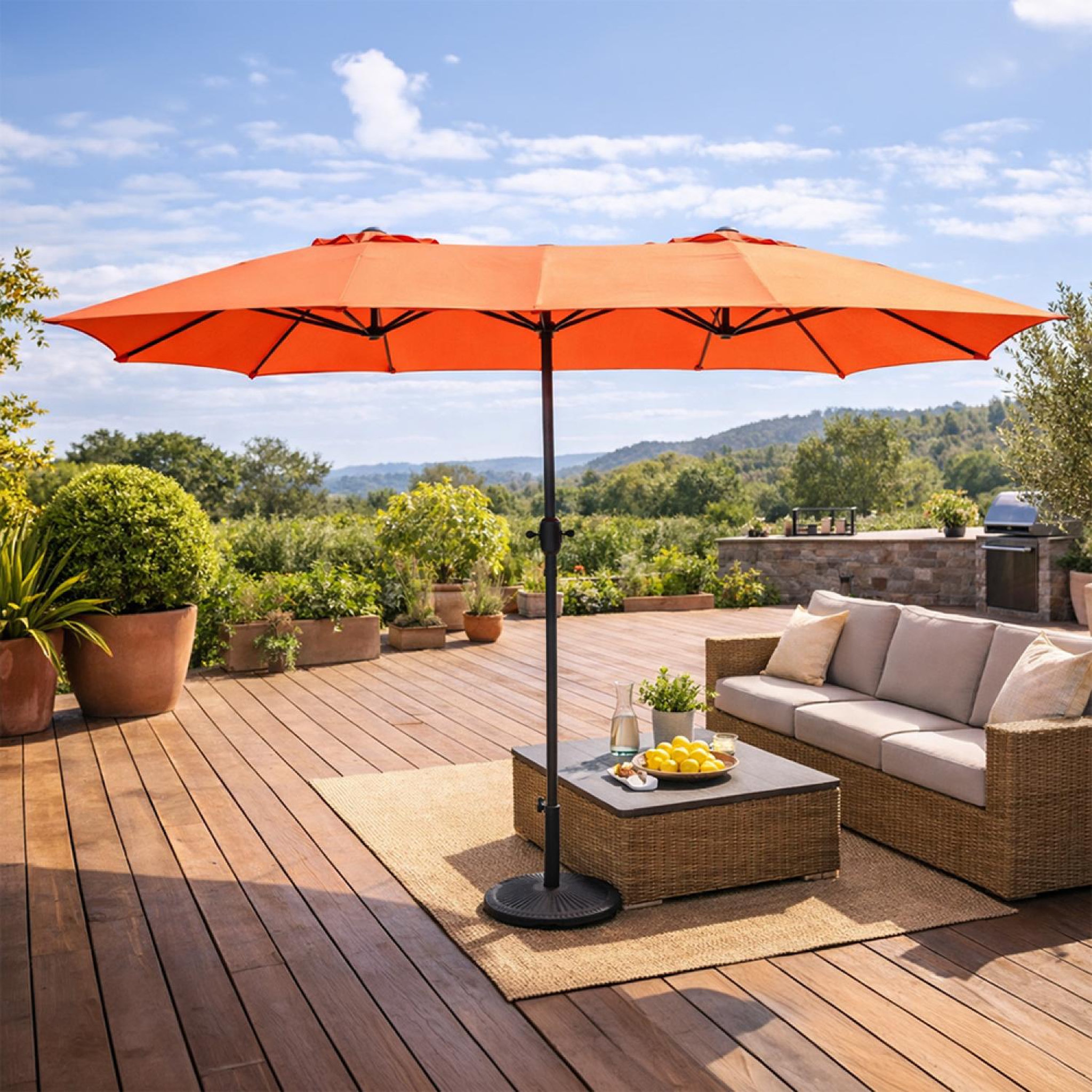 Voir la diapositive 2 : CONCEPT USINE Parasol rectangulaire double 27x46m terracotta venice
